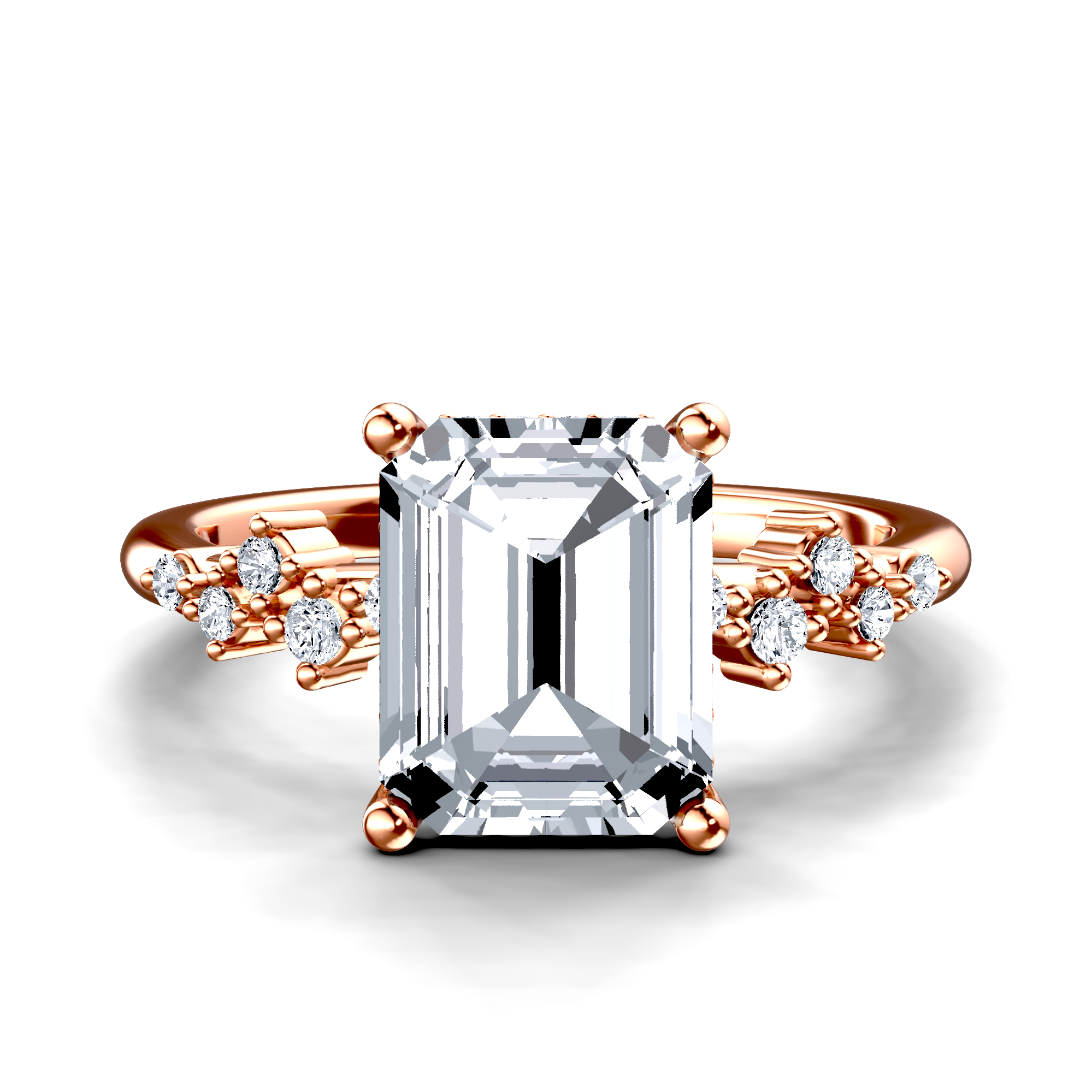Image for 14K Rose Gold Emerald Side stone engagement ring