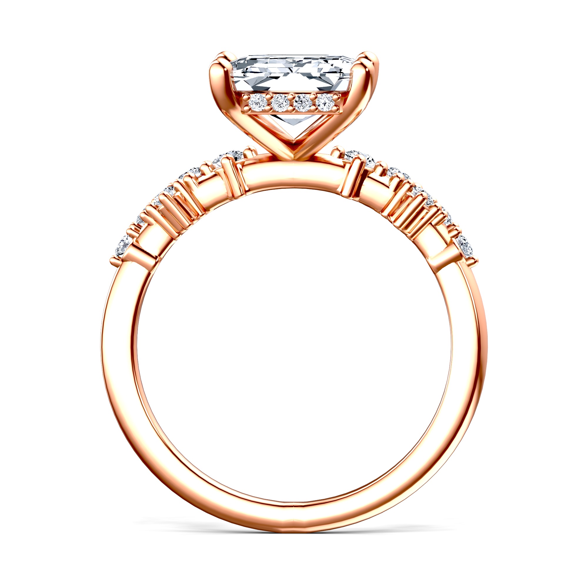 Image for 14K Rose Gold Emerald Side stone engagement ring