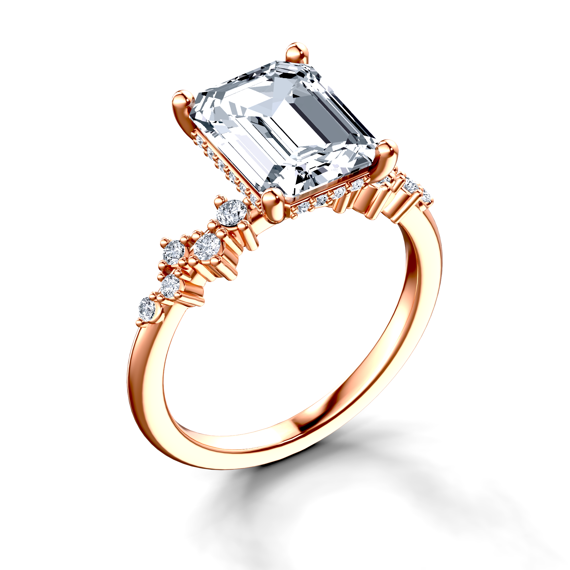 Image for 14K Rose Gold Emerald Side stone engagement ring