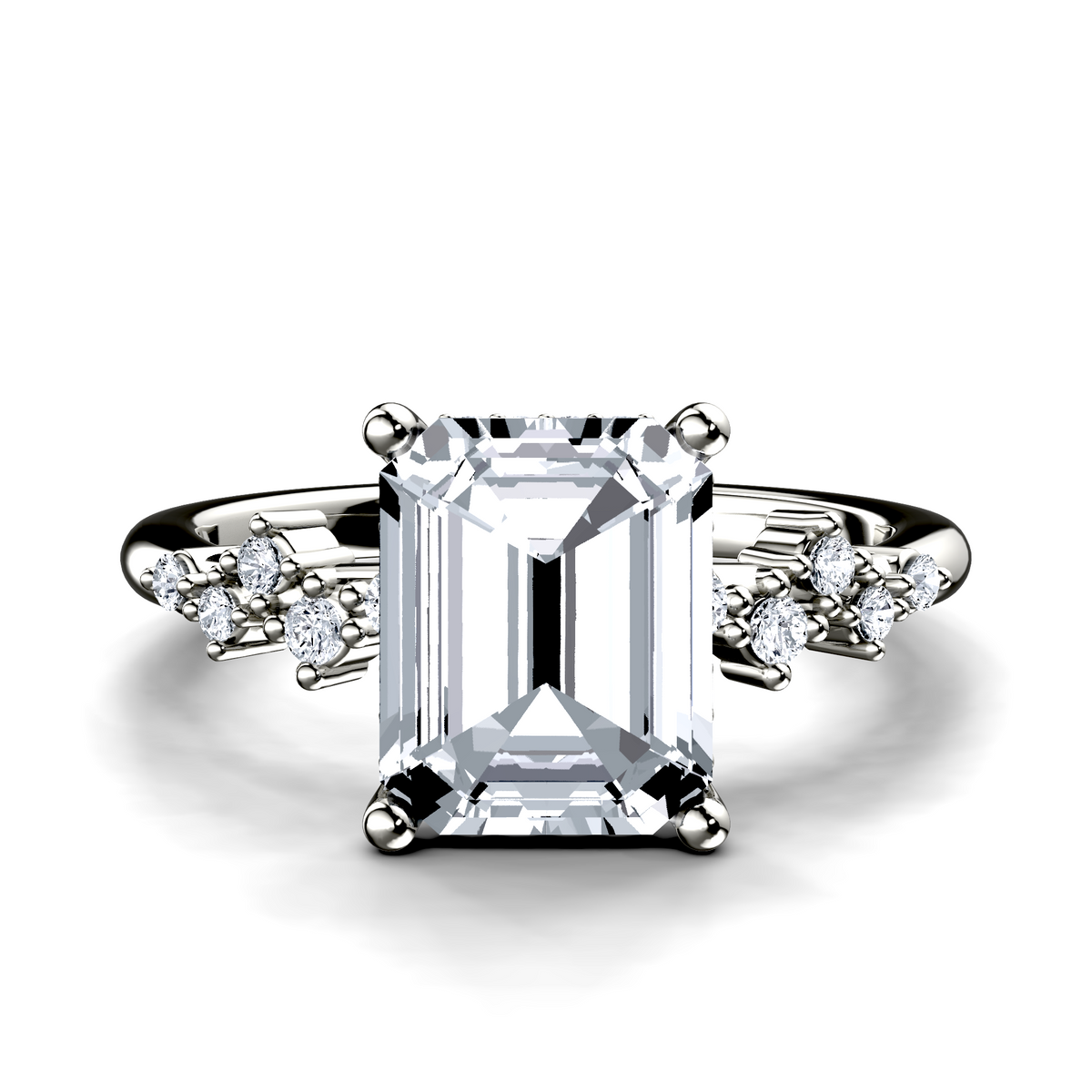Image for 14K White Gold Emerald Side stone engagement ring