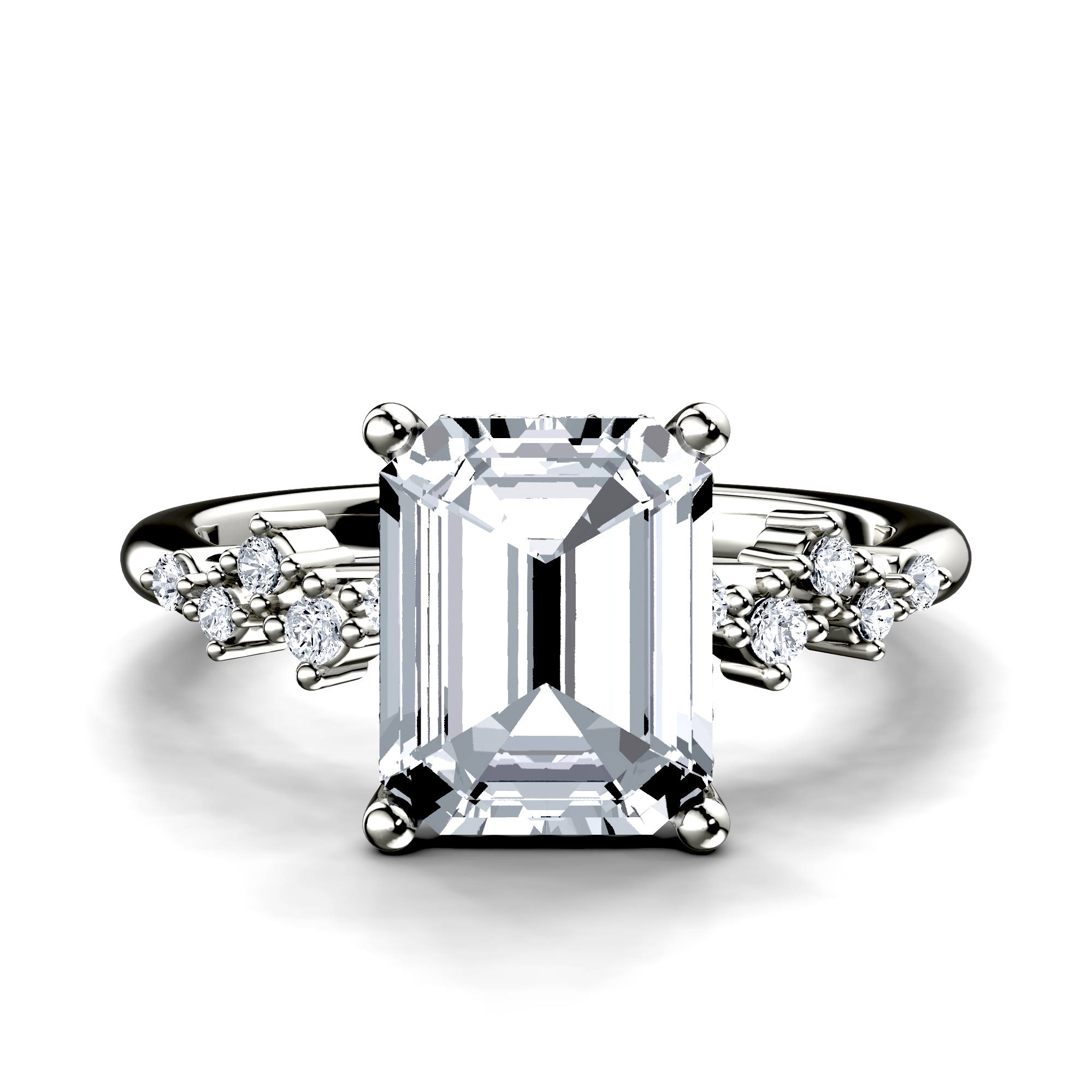 Image for 18K White Gold Emerald Side stone engagement ring