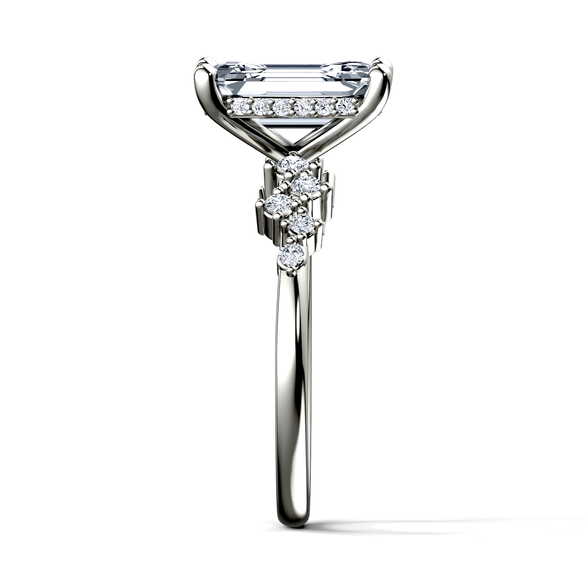 Image for 18K White Gold Emerald Side stone engagement ring