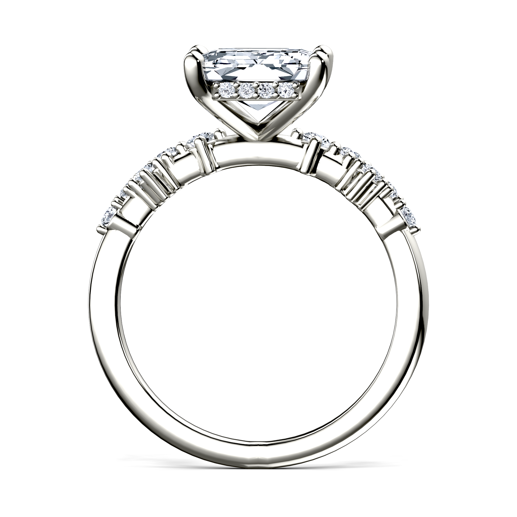 Image for 14K White Gold Emerald Side stone engagement ring