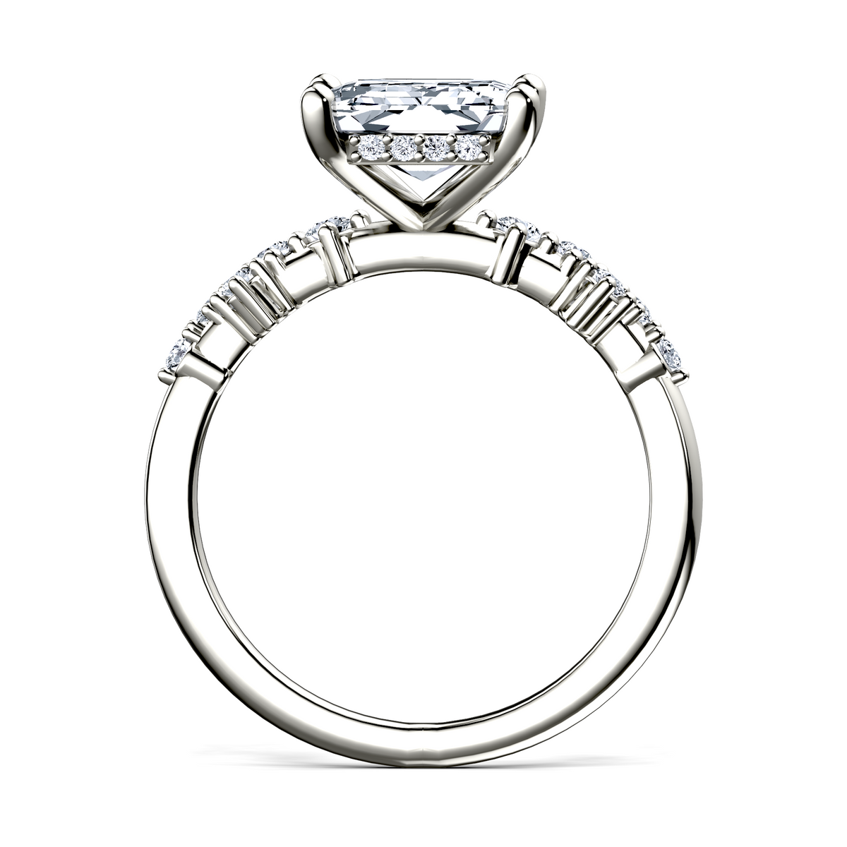 Image for 18K White Gold Emerald Side stone engagement ring