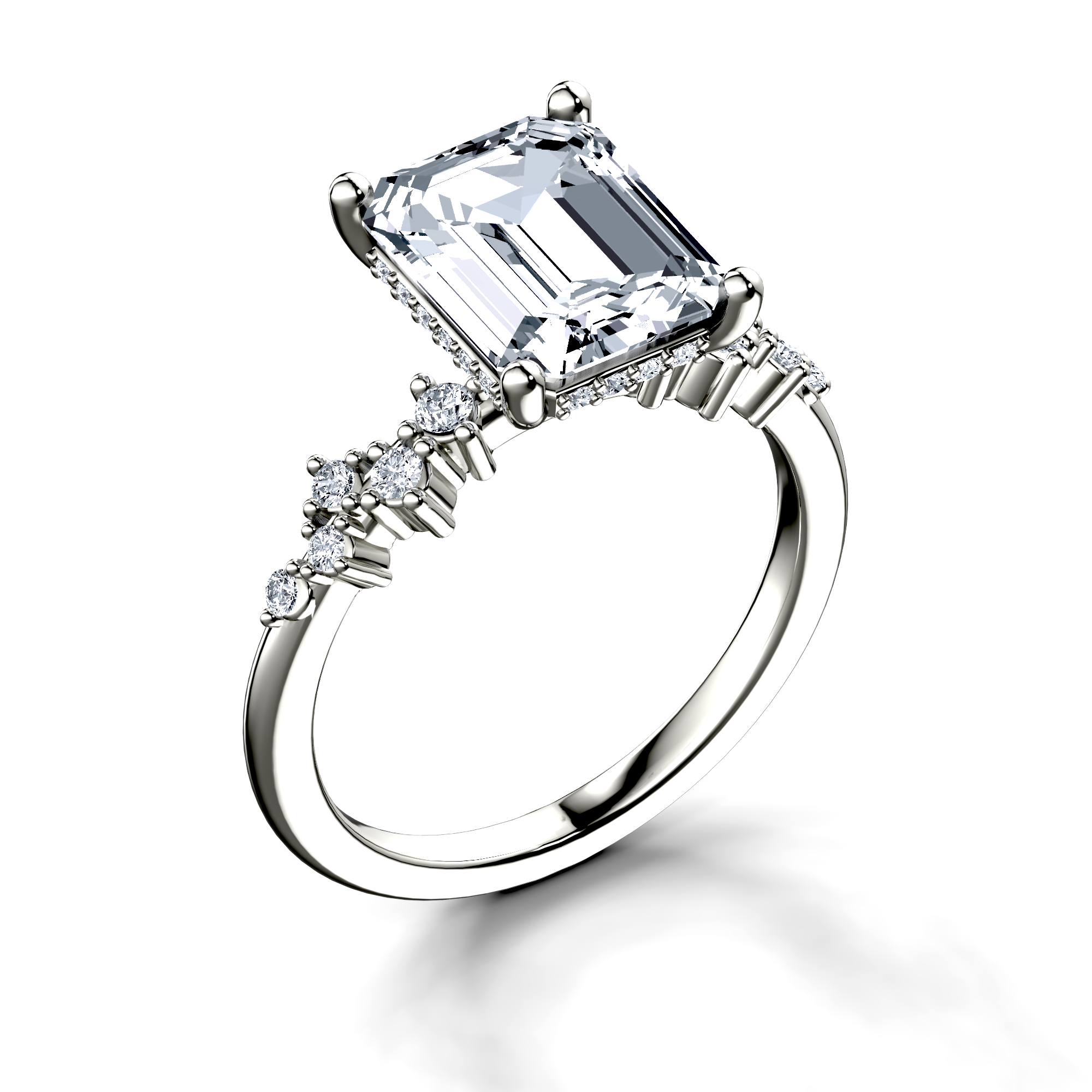 Image for 18K White Gold Emerald Side stone engagement ring