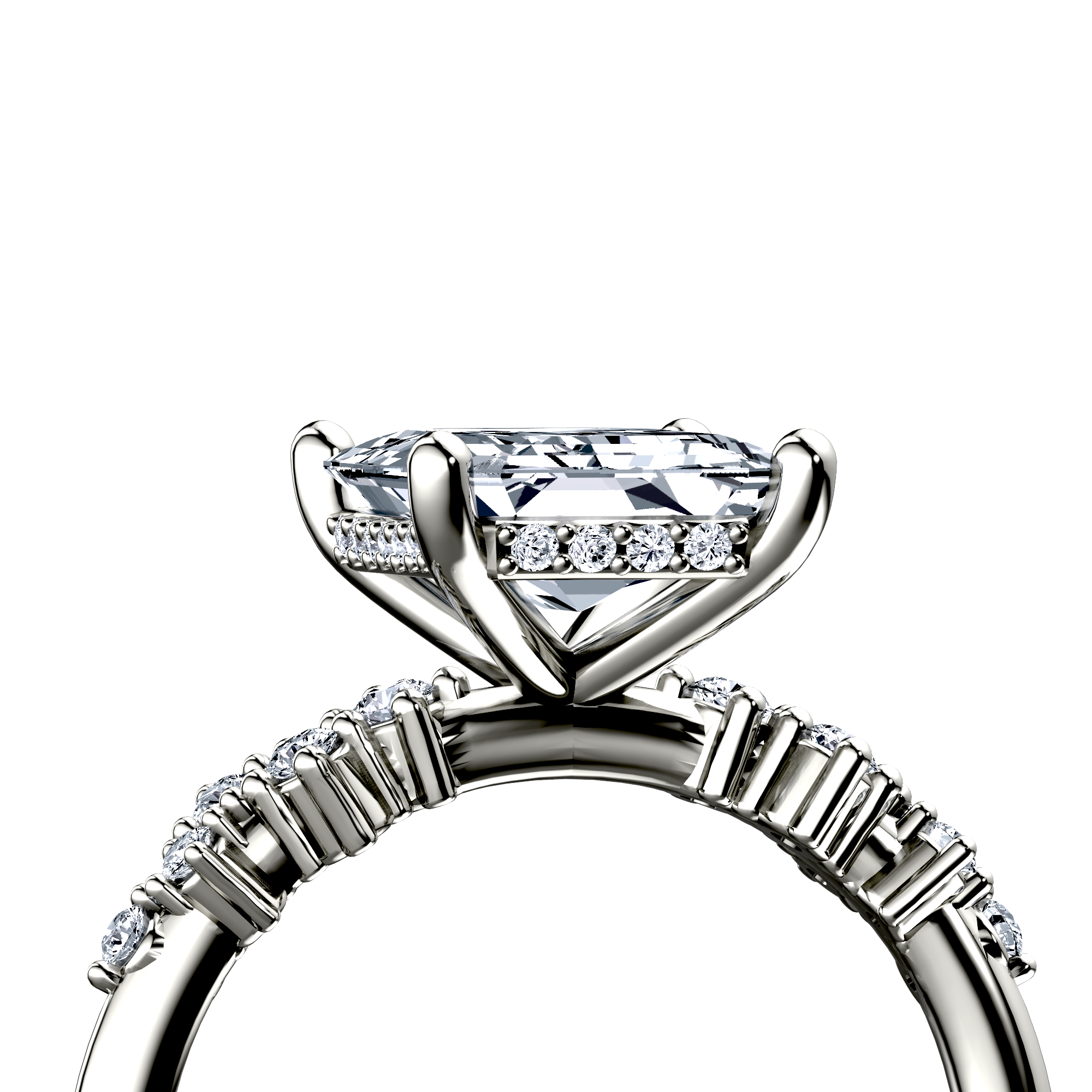 Image for 18K White Gold Emerald Side stone engagement ring