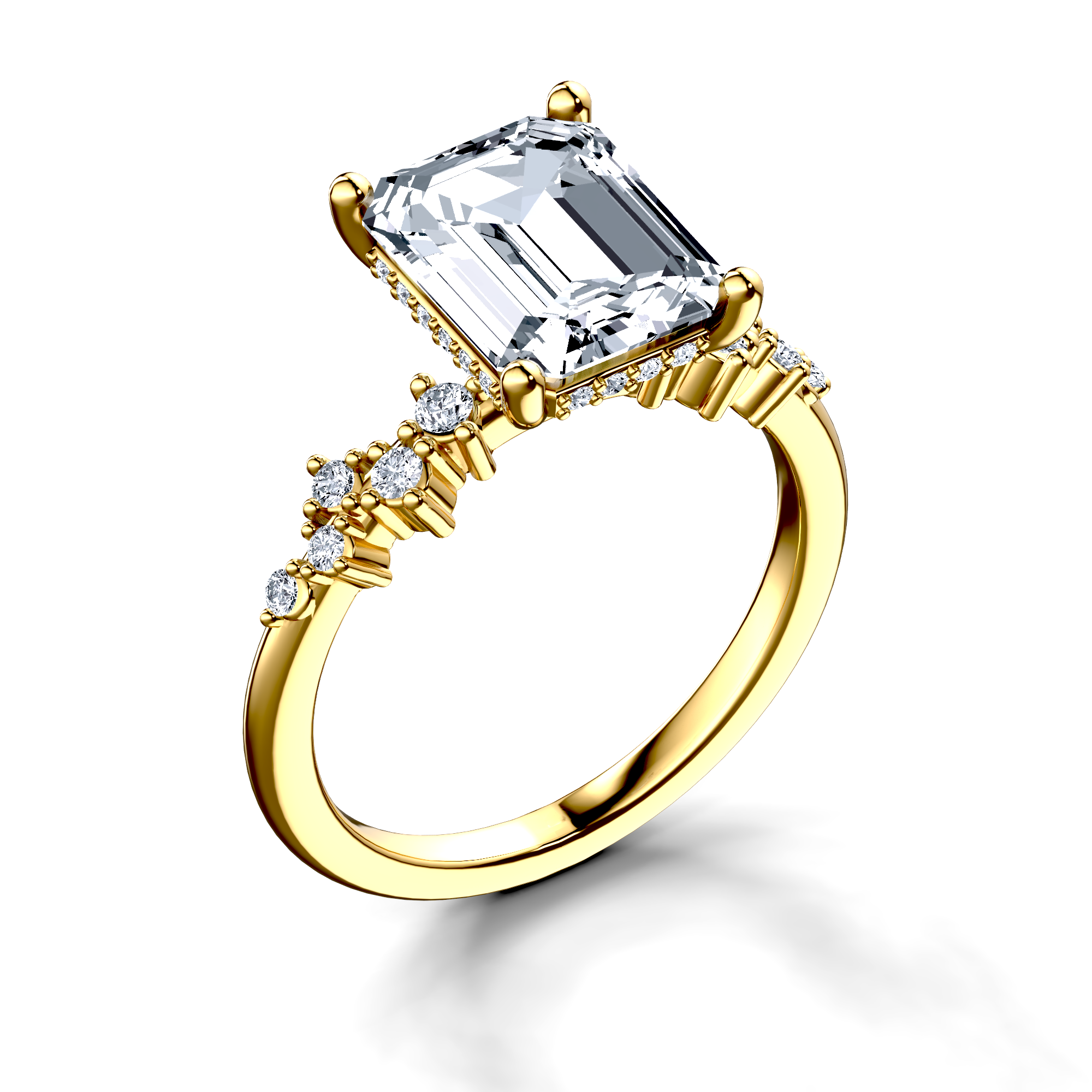 Image for 18K Yellow Gold Emerald Side stone engagement ring