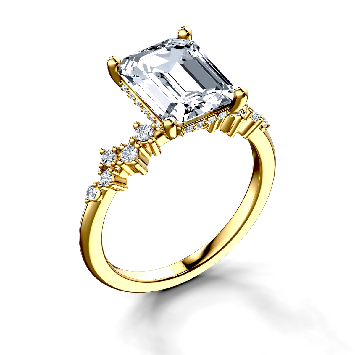 Image for 18K Yellow Gold Emerald Side stone engagement ring