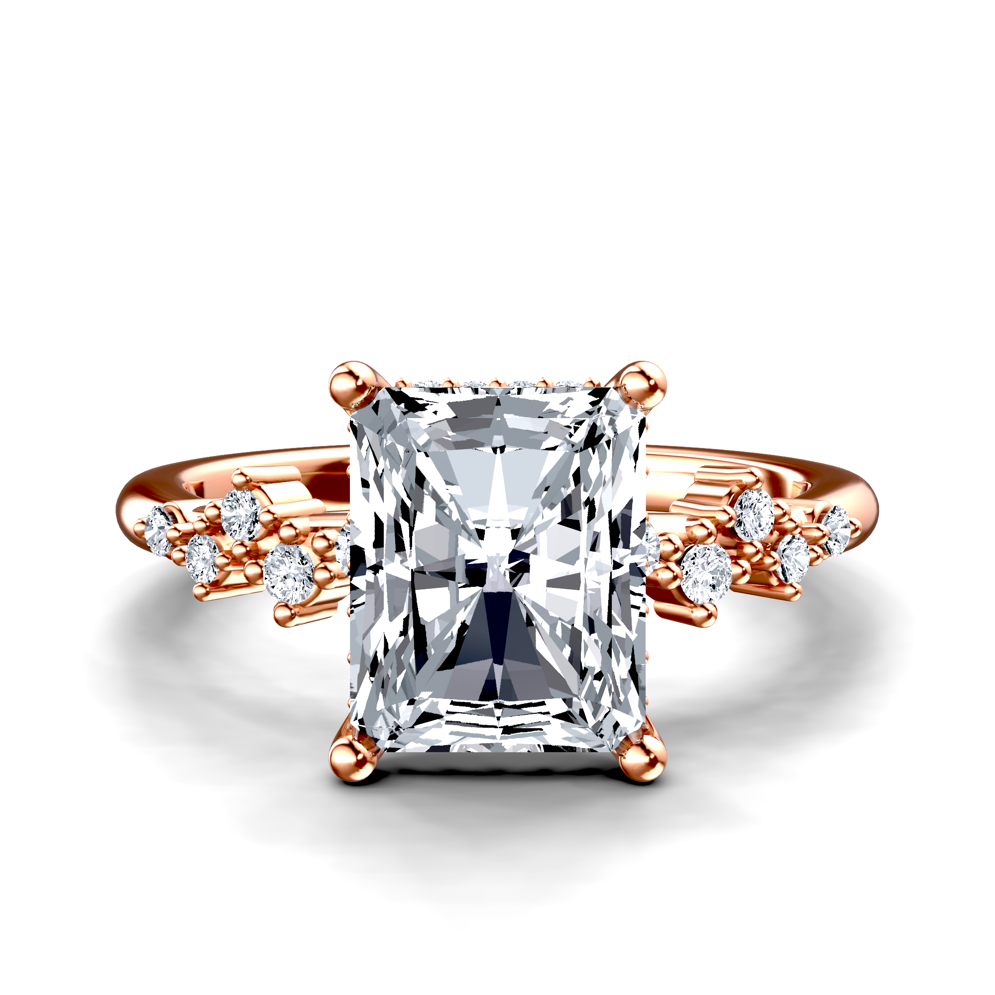 Image for 14K Rose Gold Radiant Side stone engagement ring
