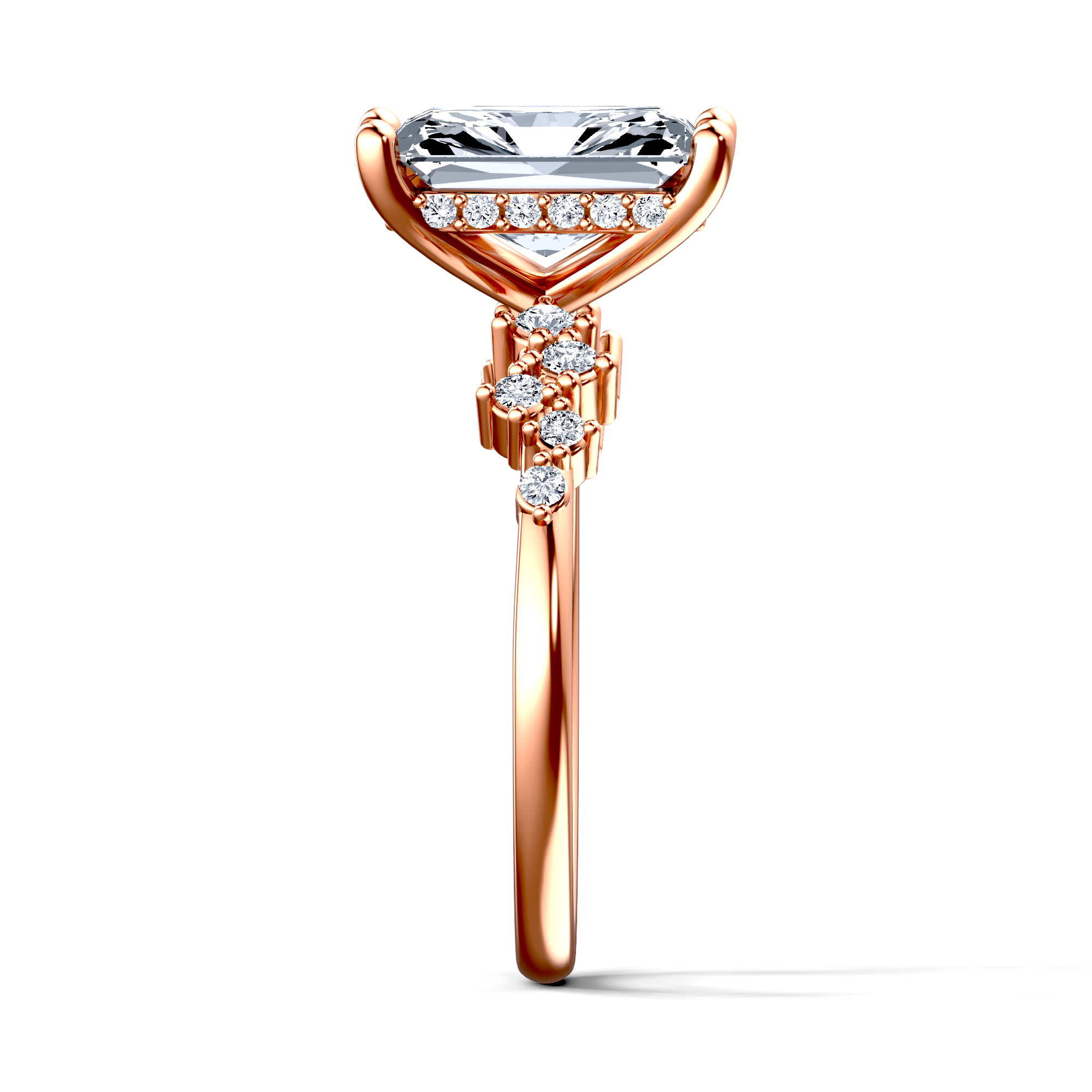 Image for 14K Rose Gold Radiant Side stone engagement ring