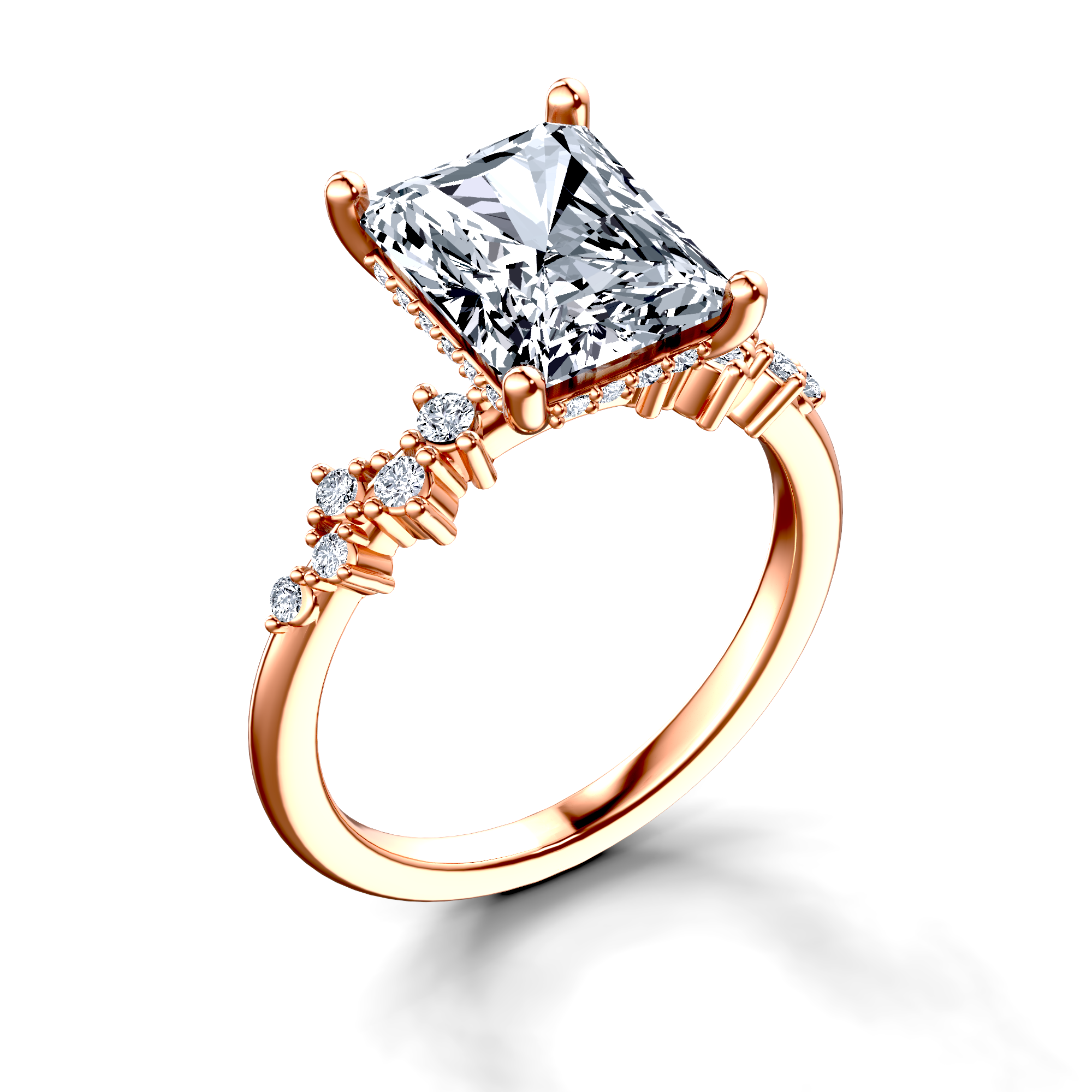 Image for 18K Rose Gold Radiant Side stone engagement ring