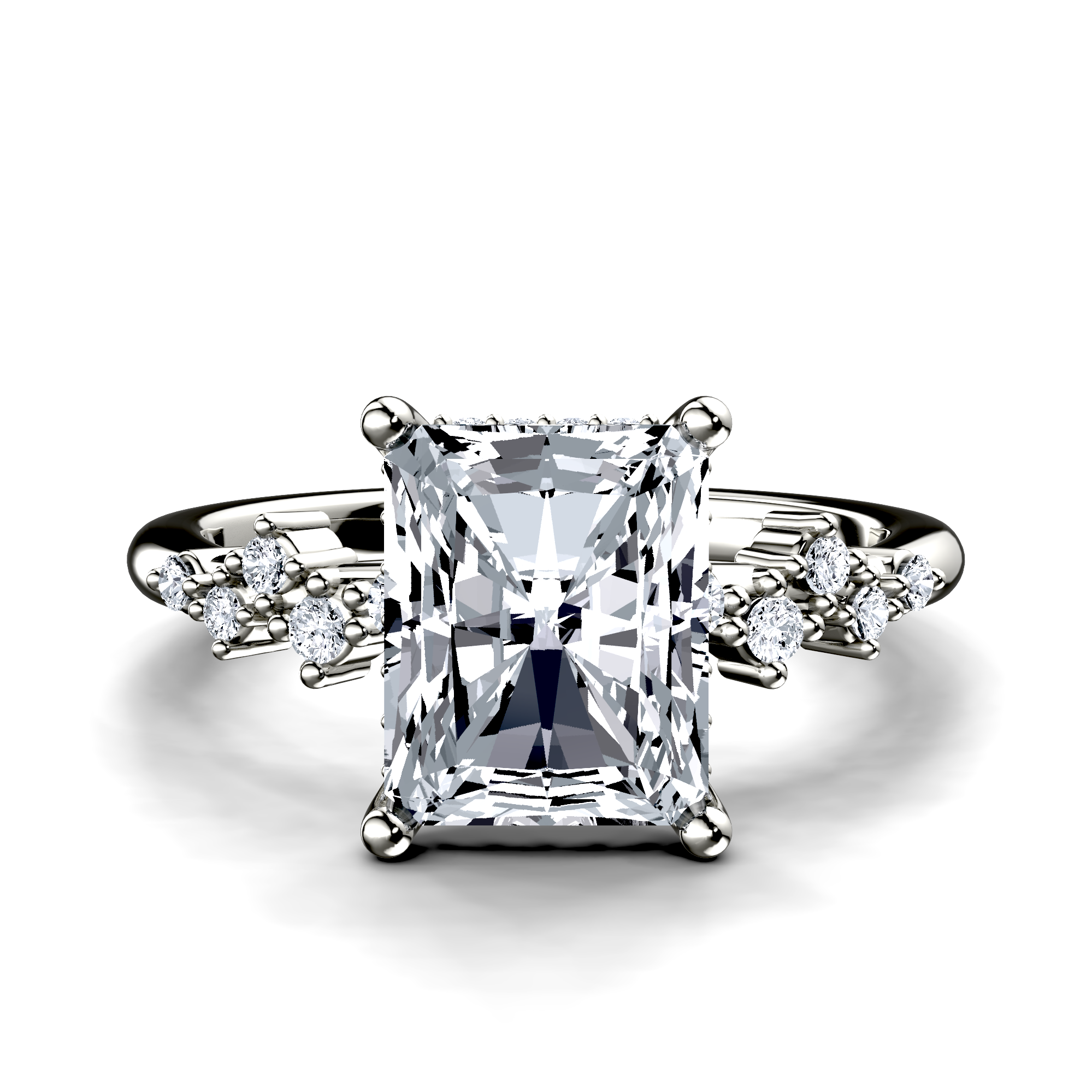 Image for 18K White Gold Radiant Side stone engagement ring