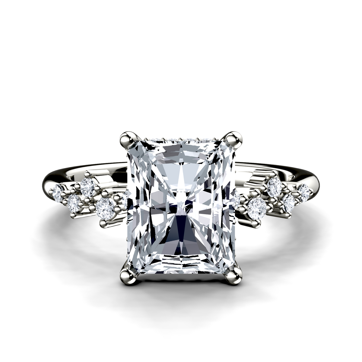 Image for 18K White Gold Radiant Side stone engagement ring