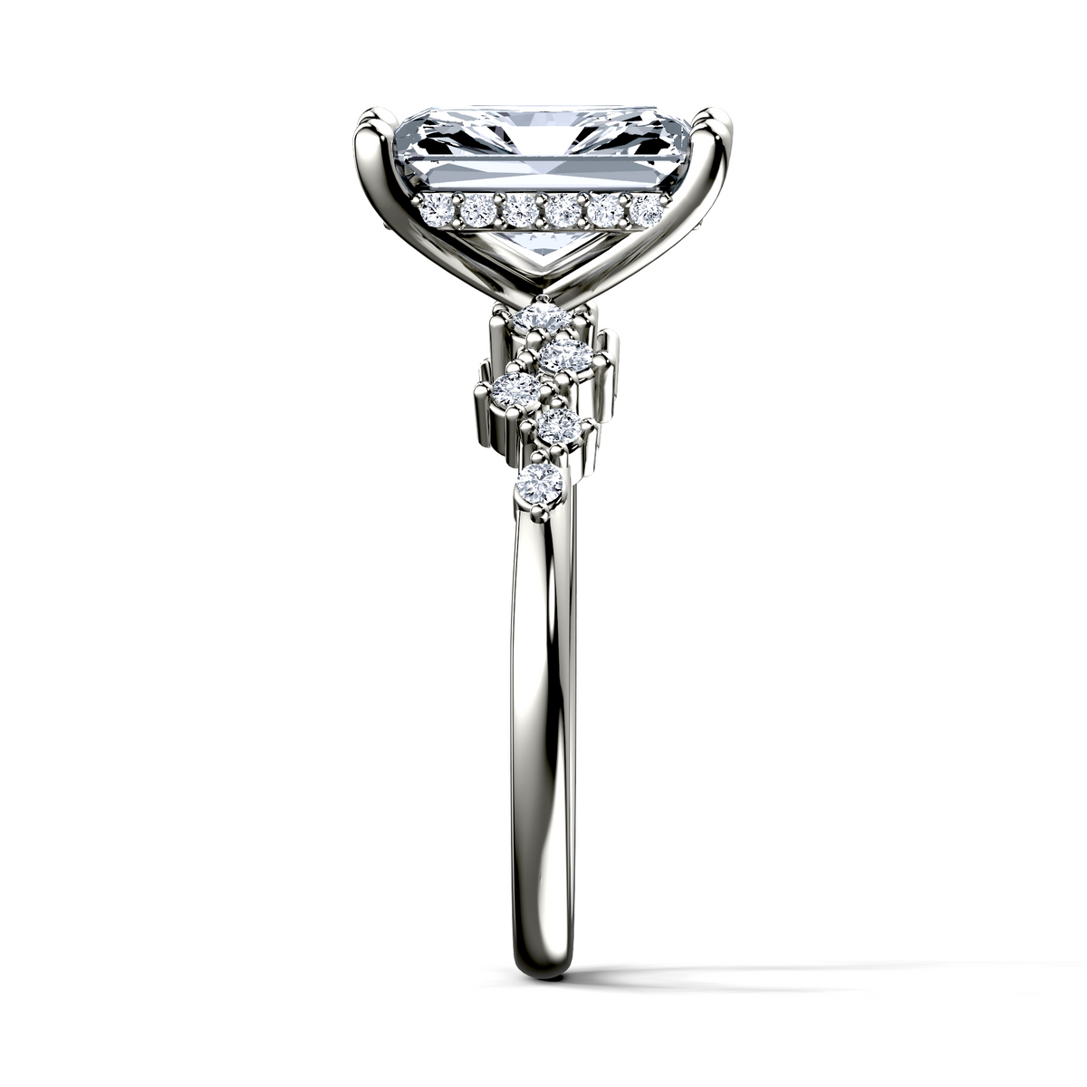 Image for 18K White Gold Radiant Side stone engagement ring