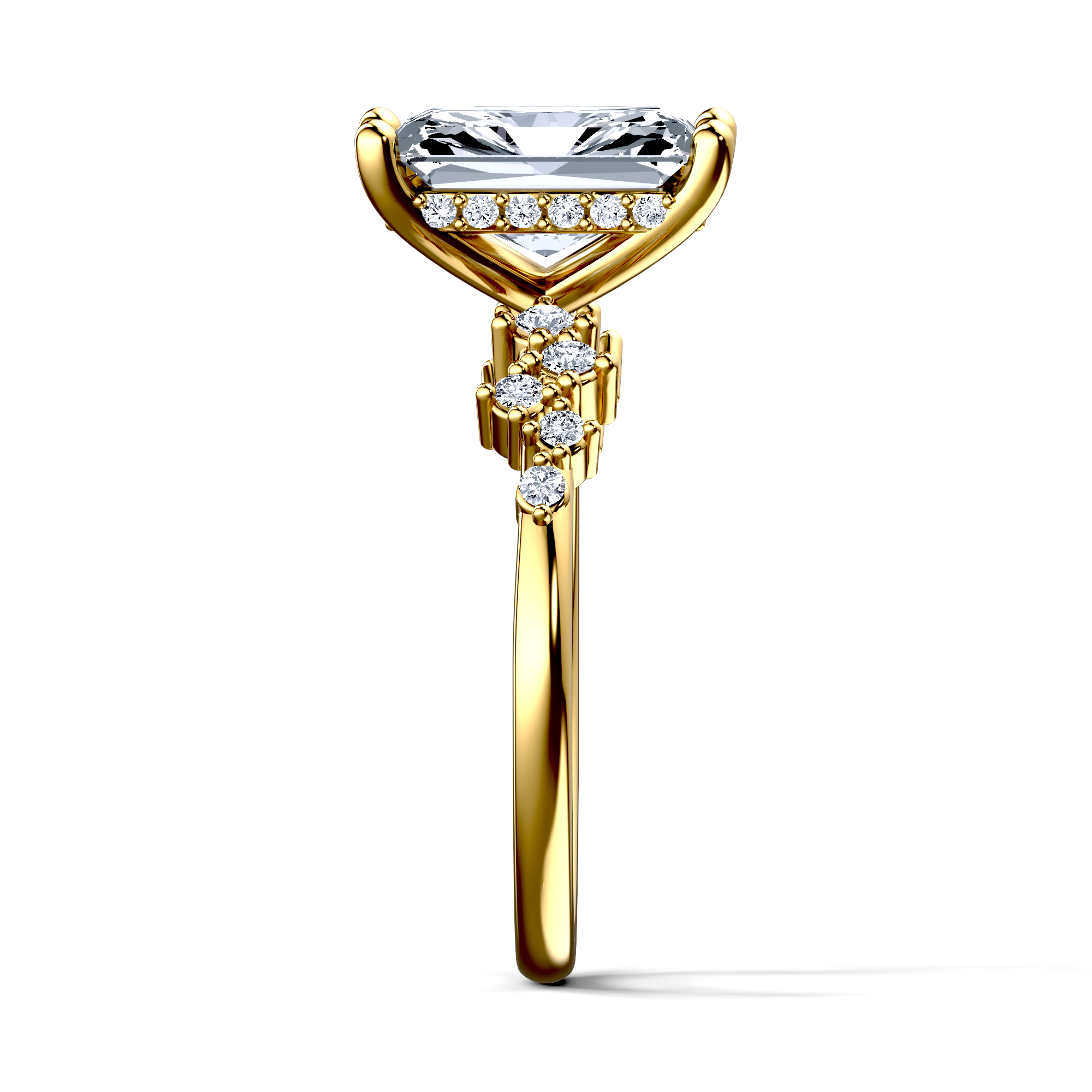 Image for 18K Yellow Gold Radiant Side stone engagement ring