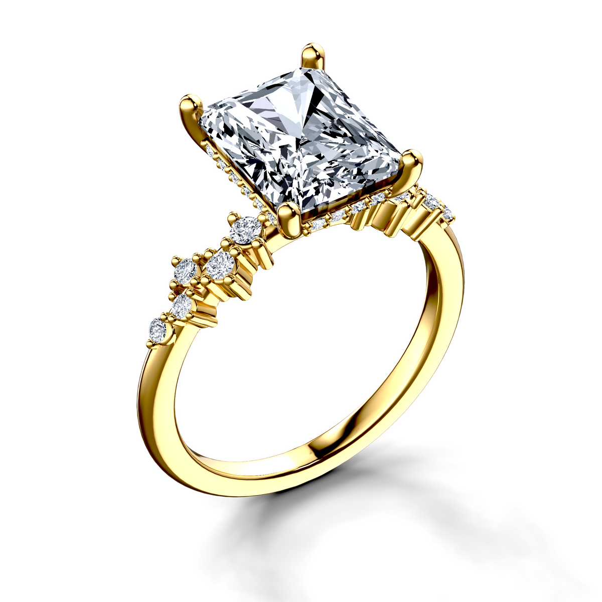 Image for 18K Yellow Gold Radiant Side stone engagement ring