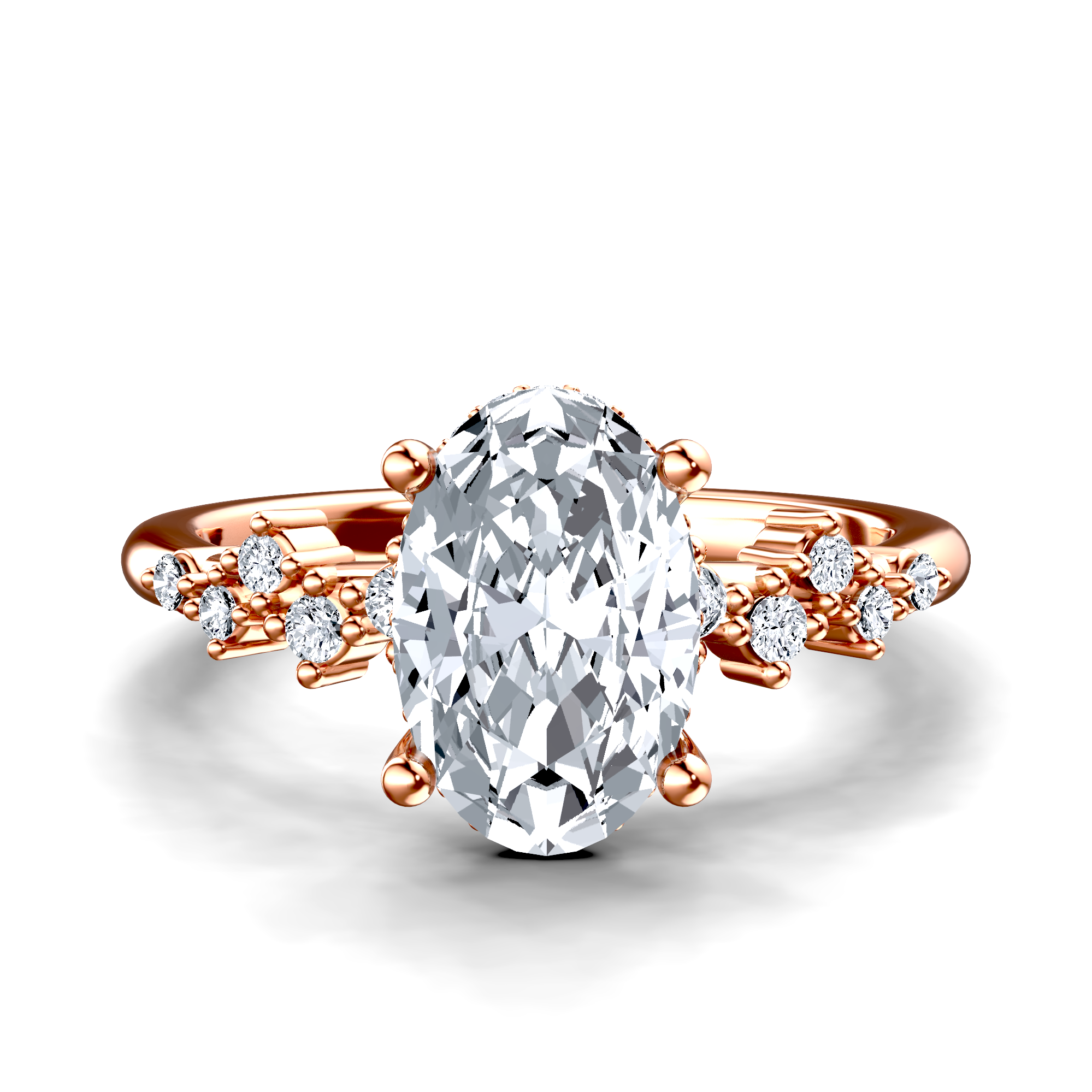 Image for 14K Rose Gold Oval Side stone engagement ring