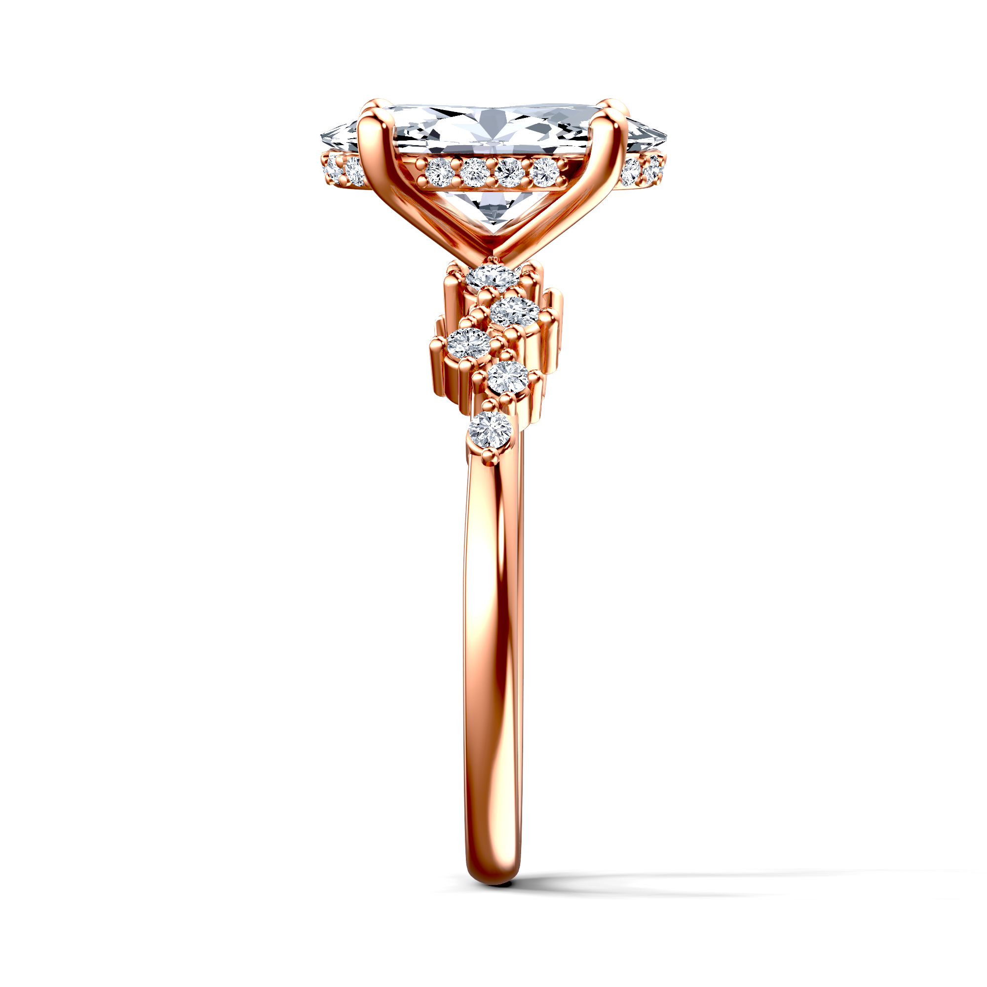 Image for 14K Rose Gold Oval Side stone engagement ring