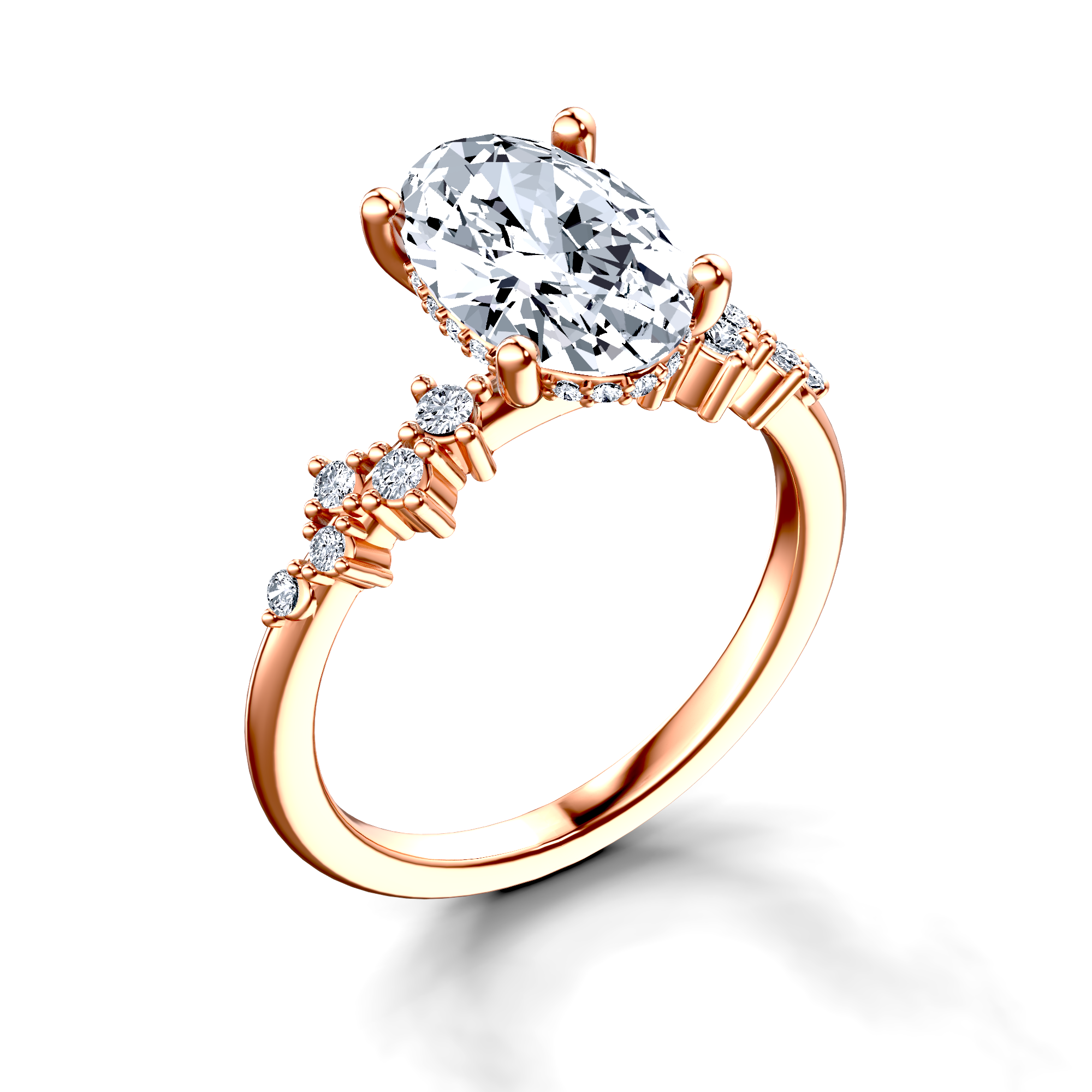 Image for 14K Rose Gold Oval Side stone engagement ring