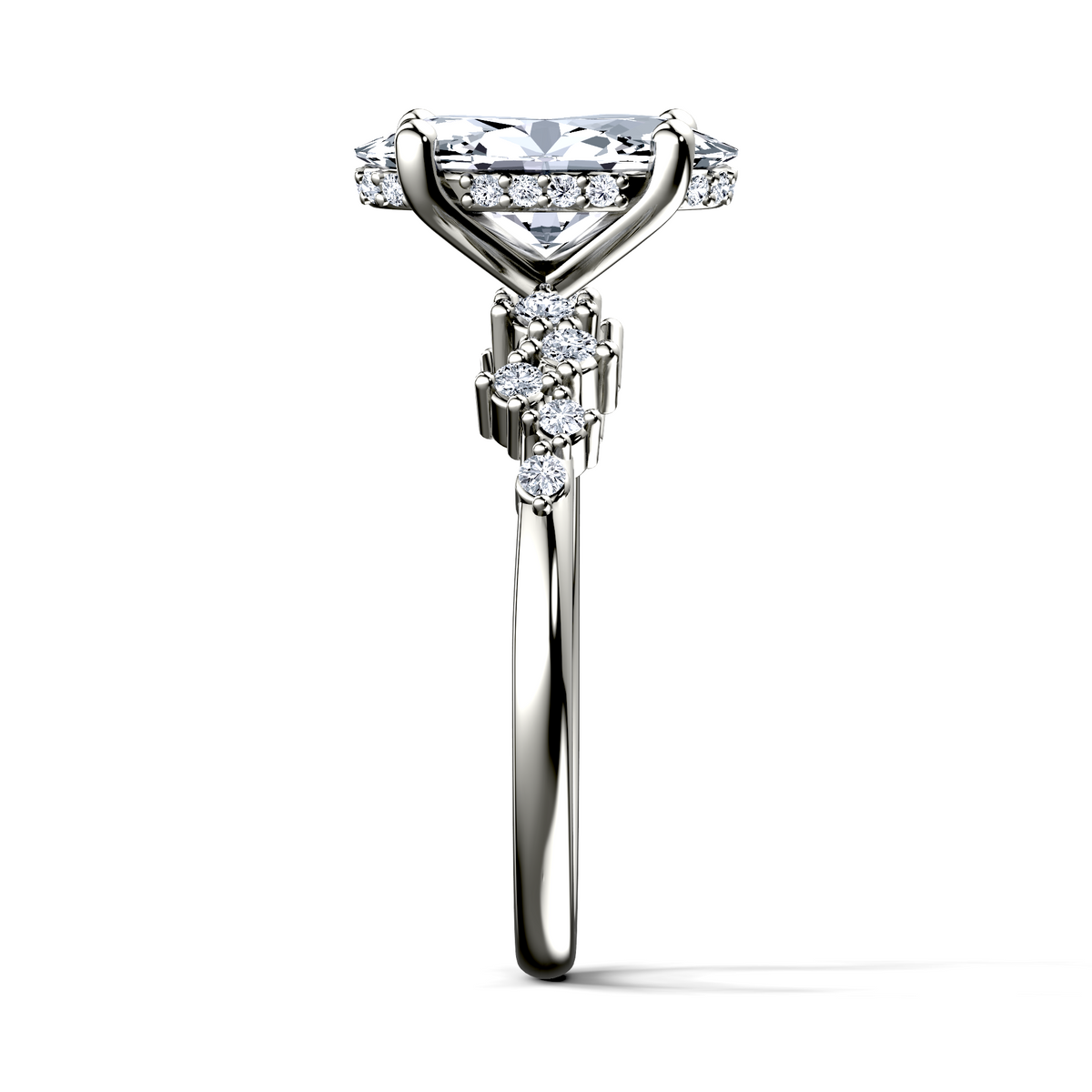 Image for 18K White Gold Oval Side stone engagement ring