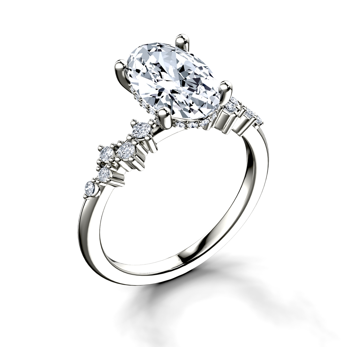 Image for 18K White Gold Oval Side stone engagement ring