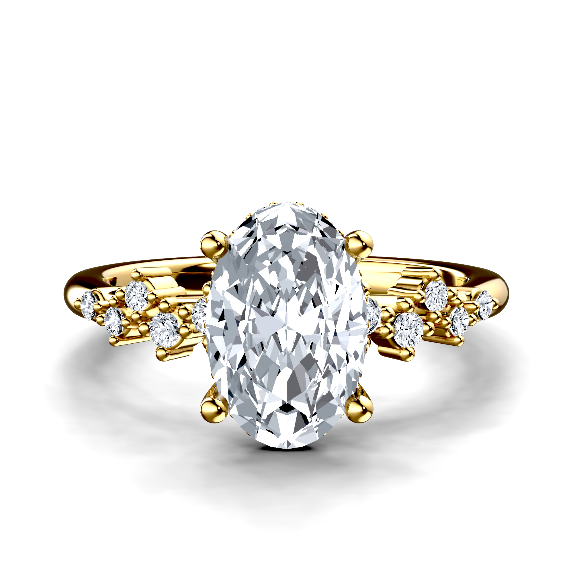 Image for 18K Yellow Gold Oval Side stone engagement ring