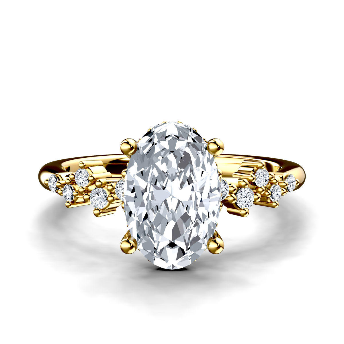Image for 18K Yellow Gold Oval Side stone engagement ring