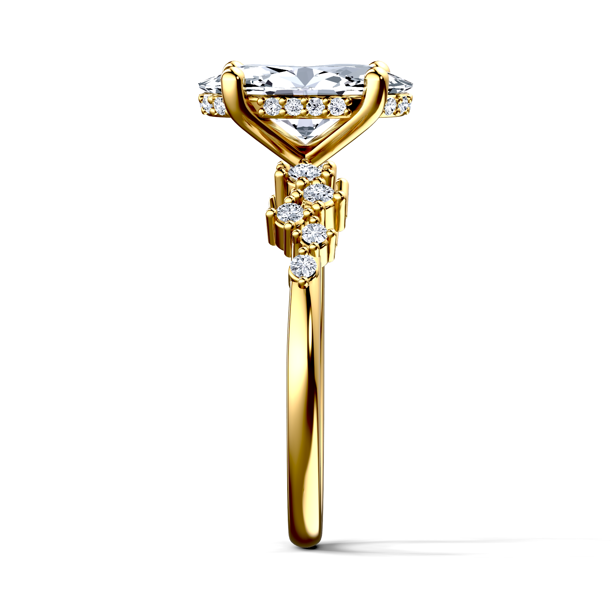Image for 18K Yellow Gold Oval Side stone engagement ring
