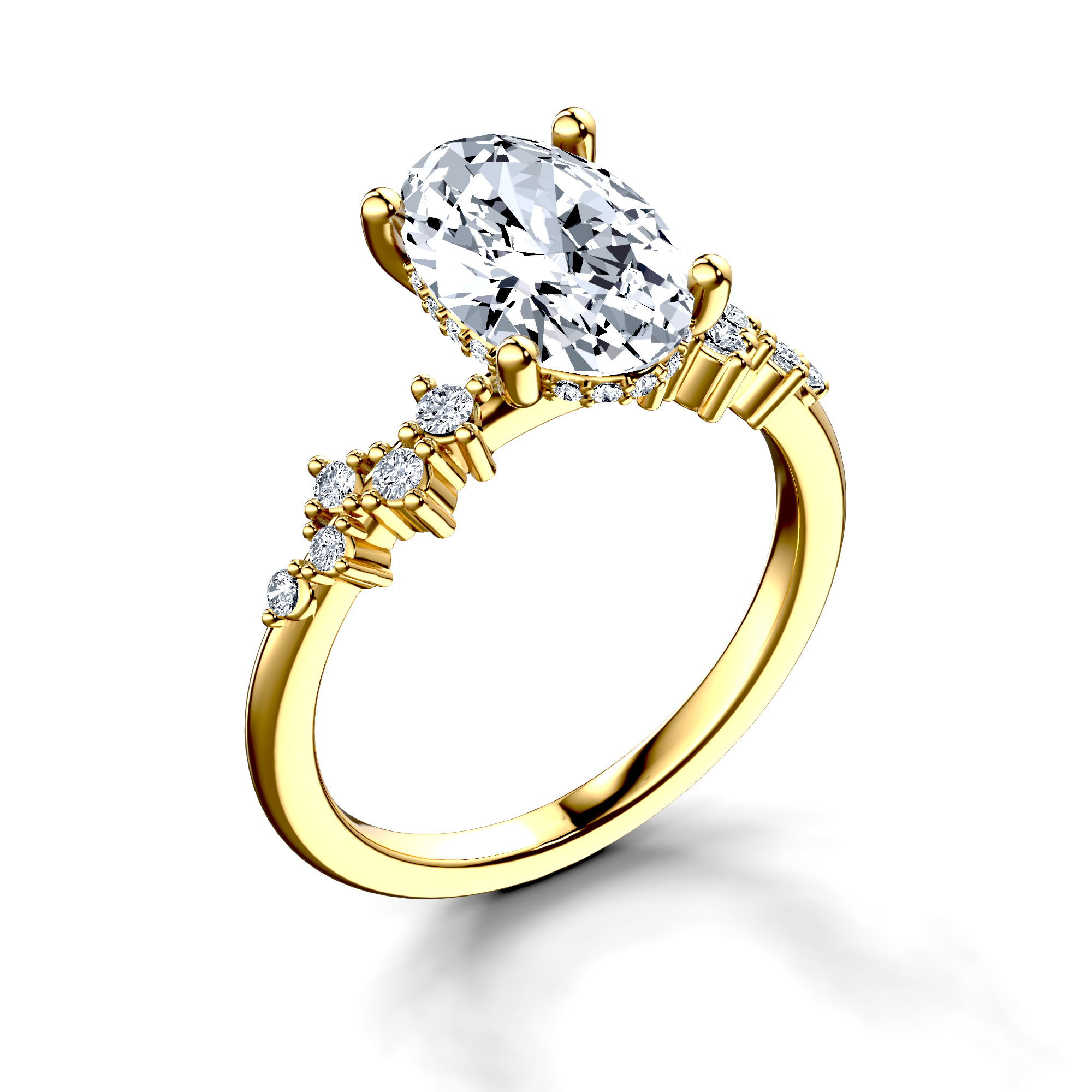 Image for 18K Yellow Gold Oval Side stone engagement ring