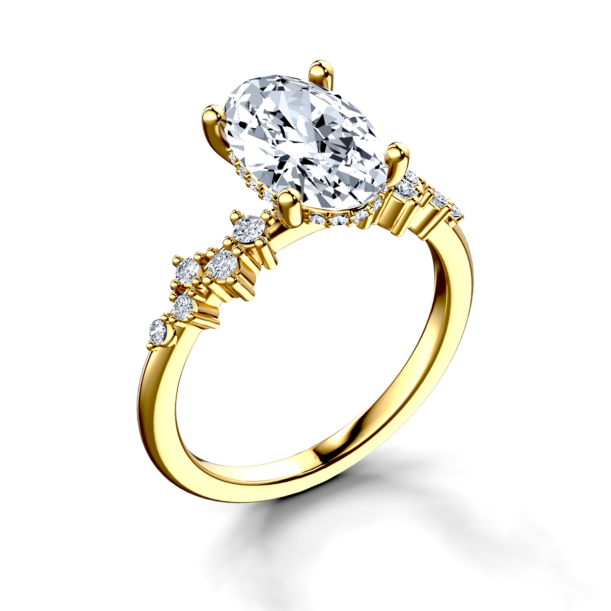 Image for 18K Yellow Gold Oval Side stone engagement ring