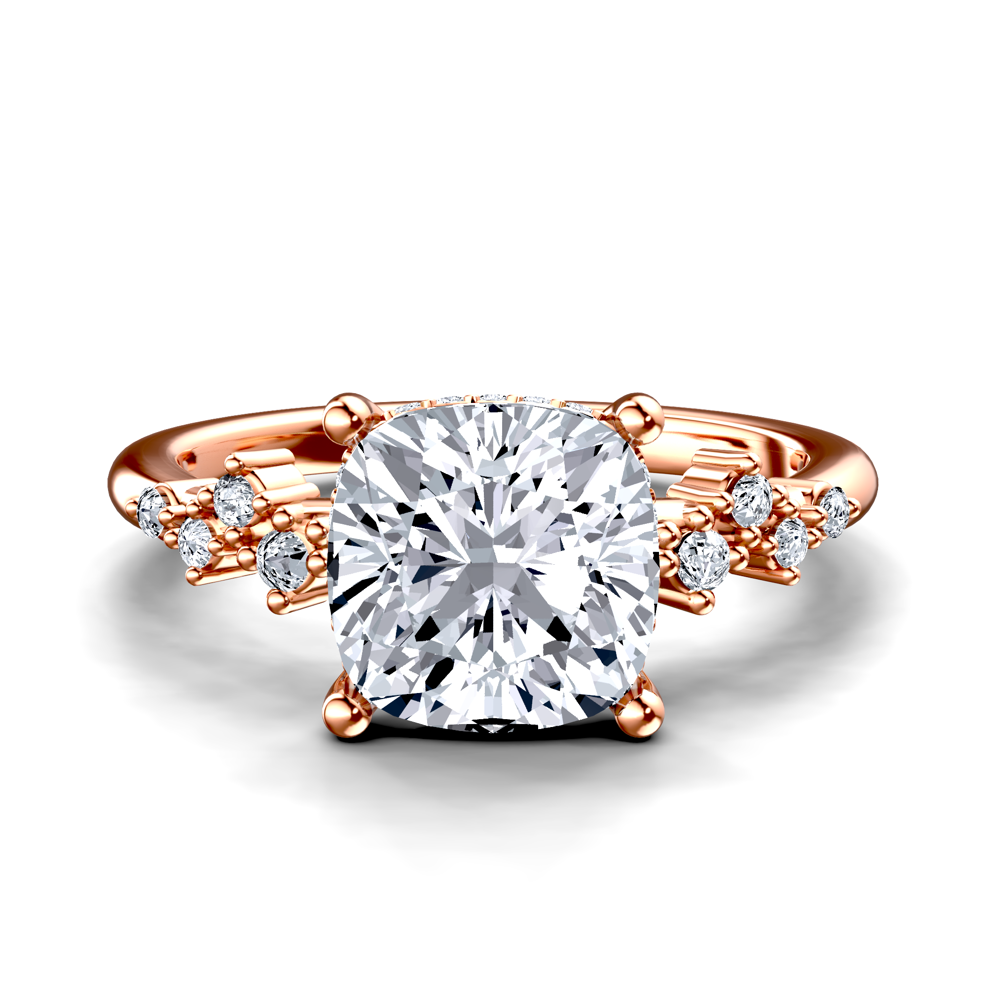 Image for 18K Rose Gold Cushion Side stone engagement ring