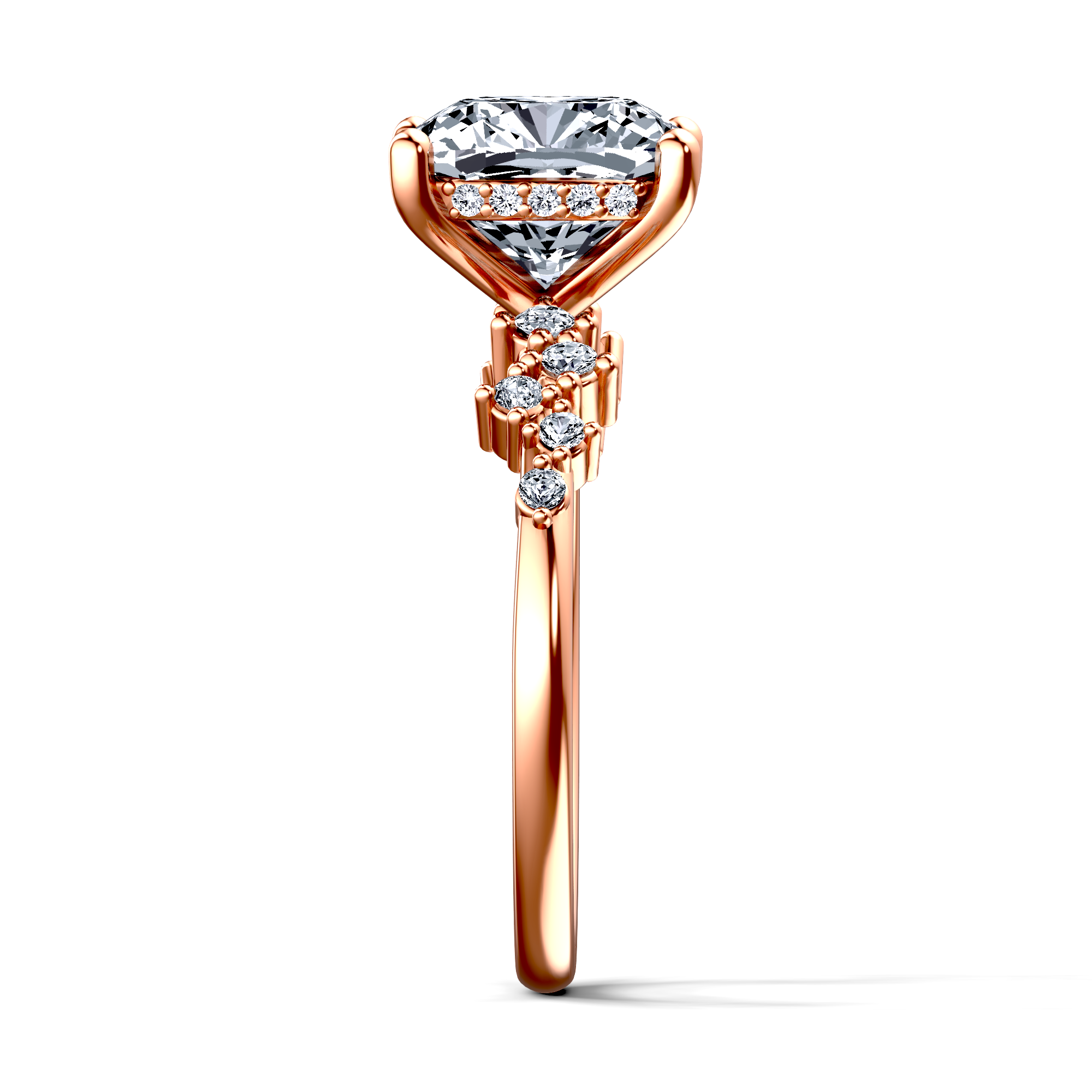 Image for 18K Rose Gold Cushion Side stone engagement ring