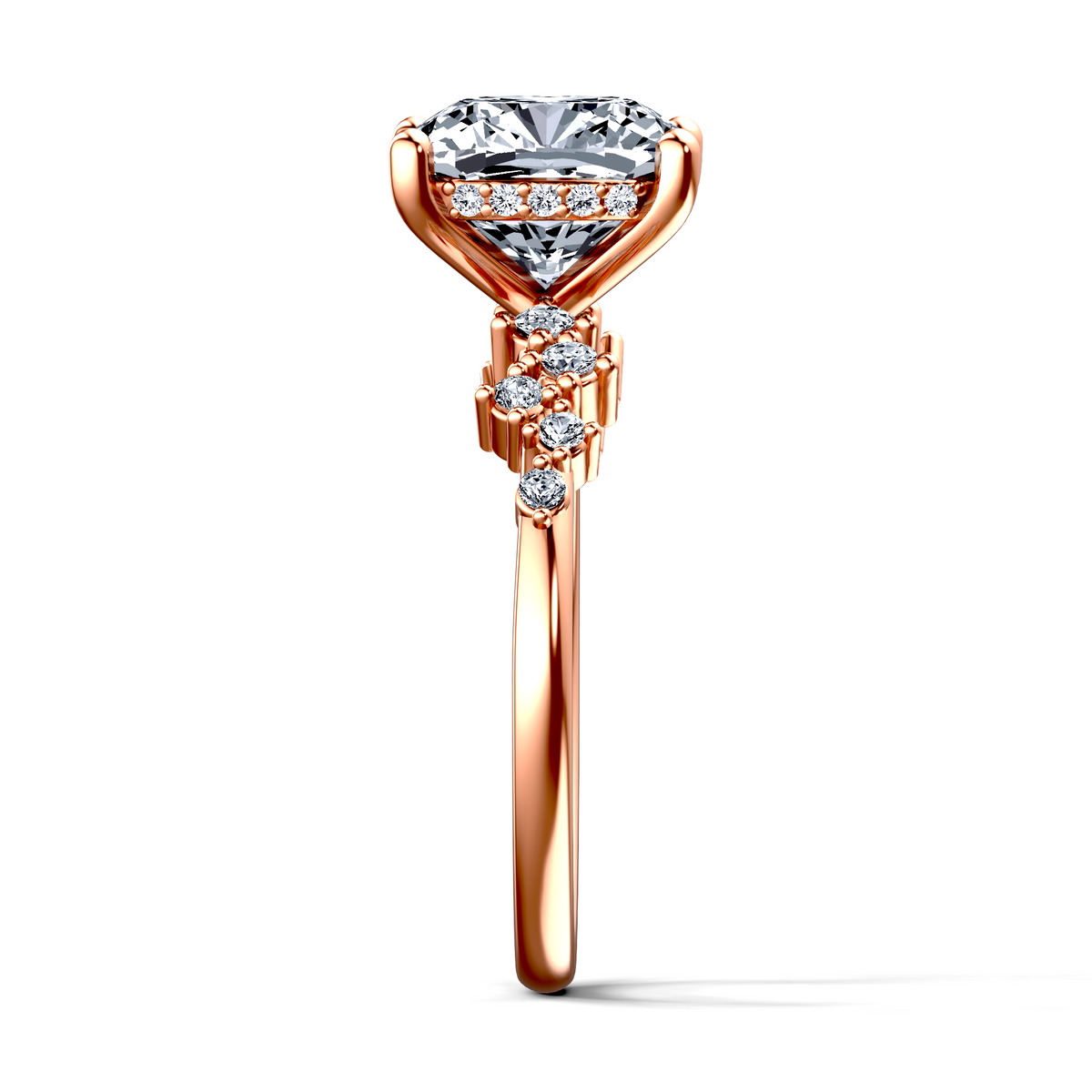 Image for 18K Rose Gold Cushion Side stone engagement ring