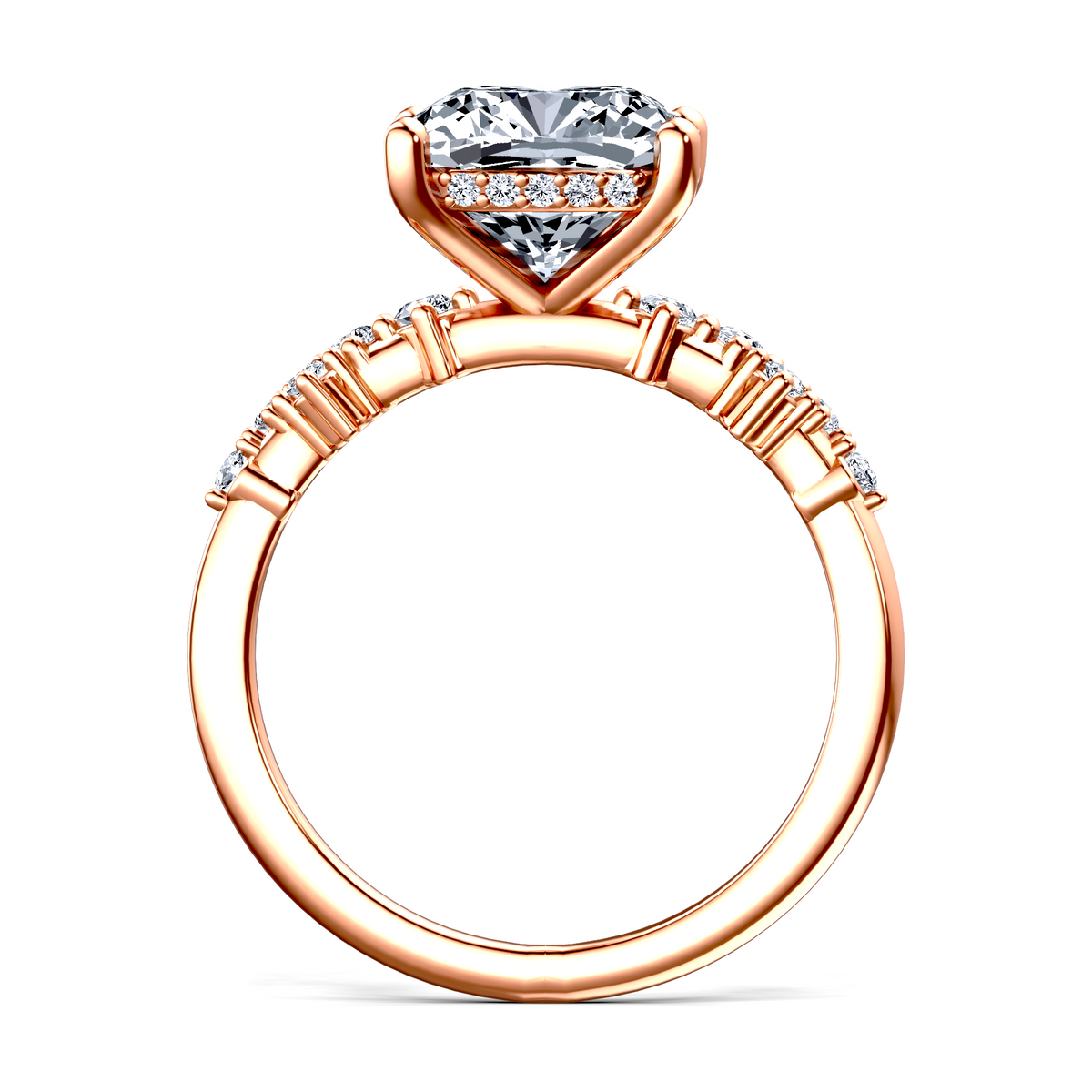 Image for 18K Rose Gold Cushion Side stone engagement ring