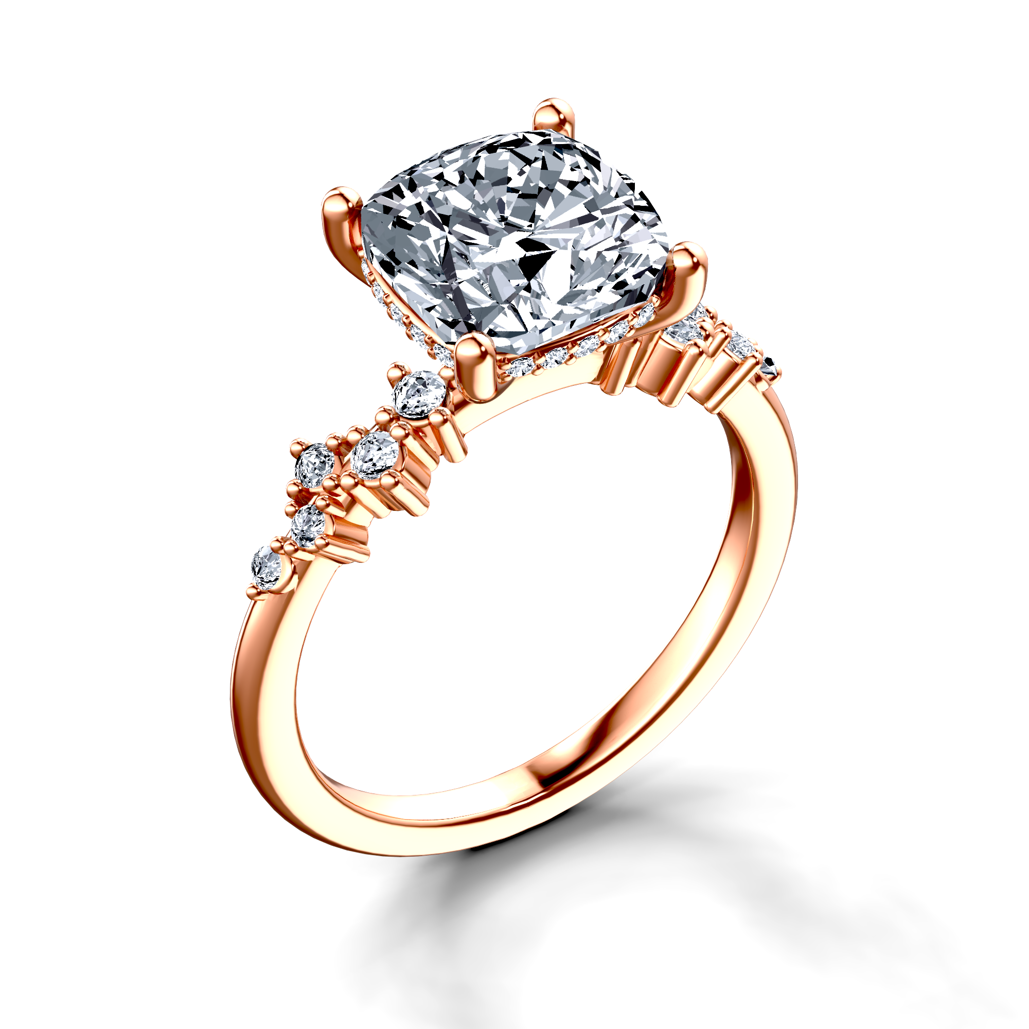 Image for 18K Rose Gold Cushion Side stone engagement ring