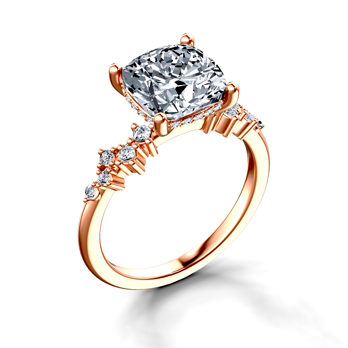 Image for 18K Rose Gold Cushion Side stone engagement ring
