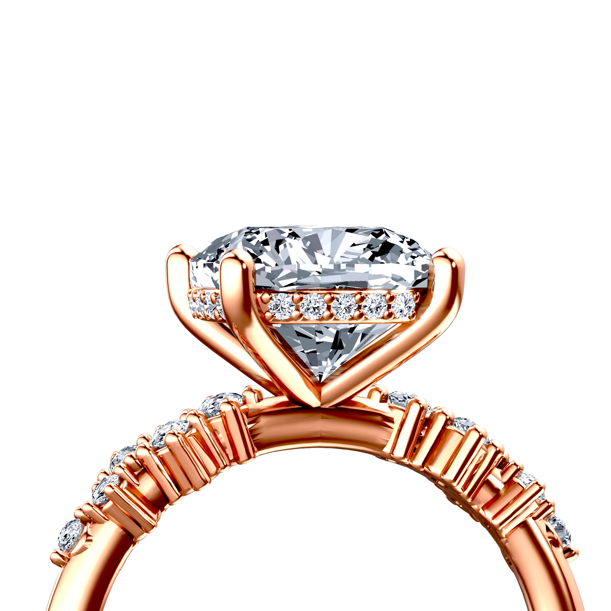Image for 18K Rose Gold Cushion Side stone engagement ring