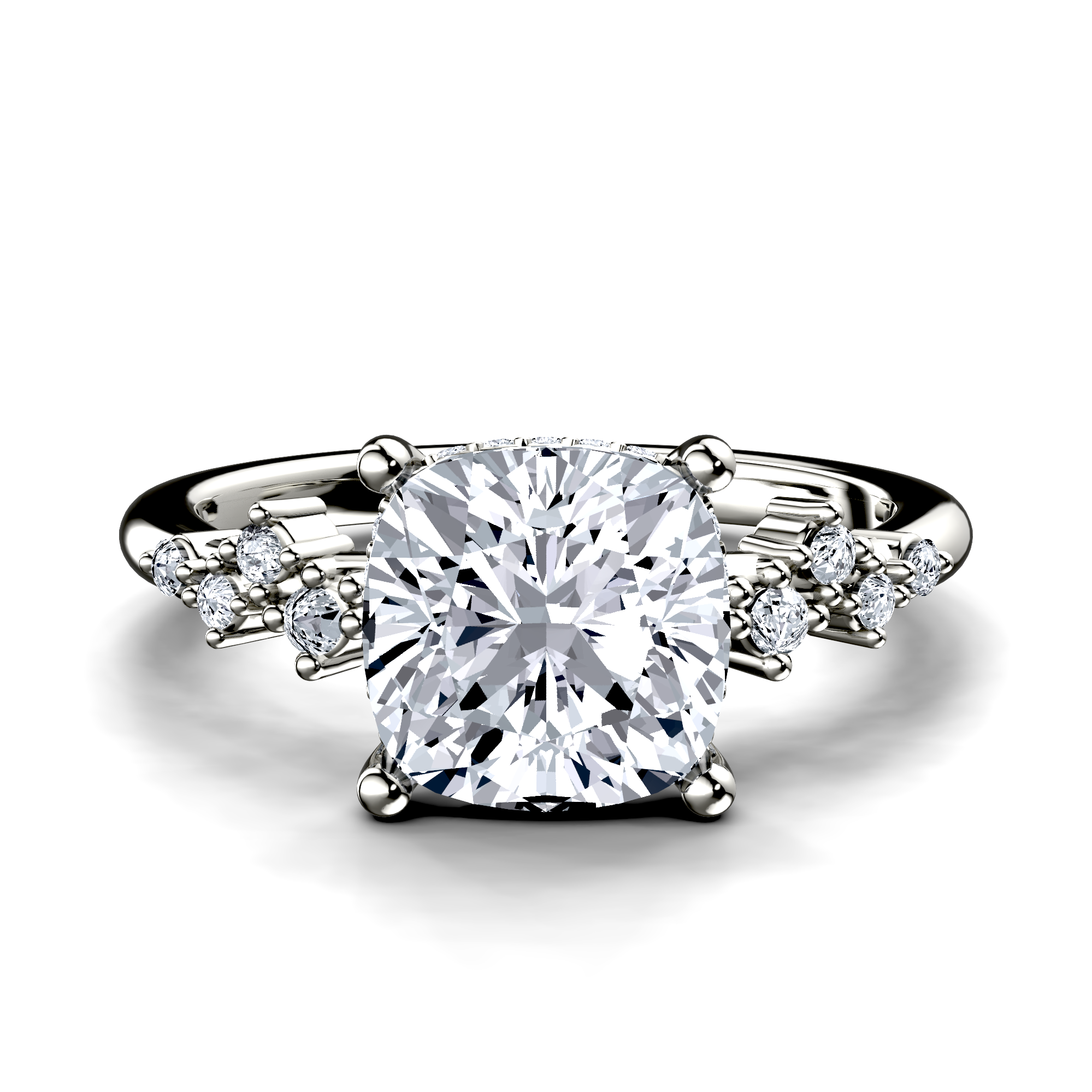 Image for Platinum Cushion Side stone engagement ring