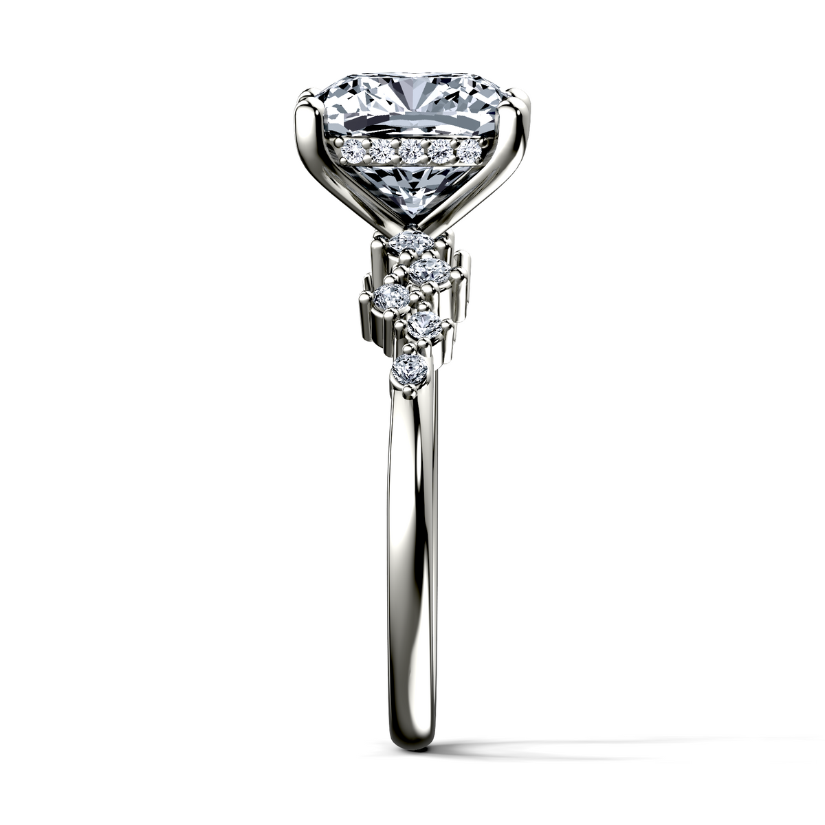 Image for Platinum Cushion Side stone engagement ring