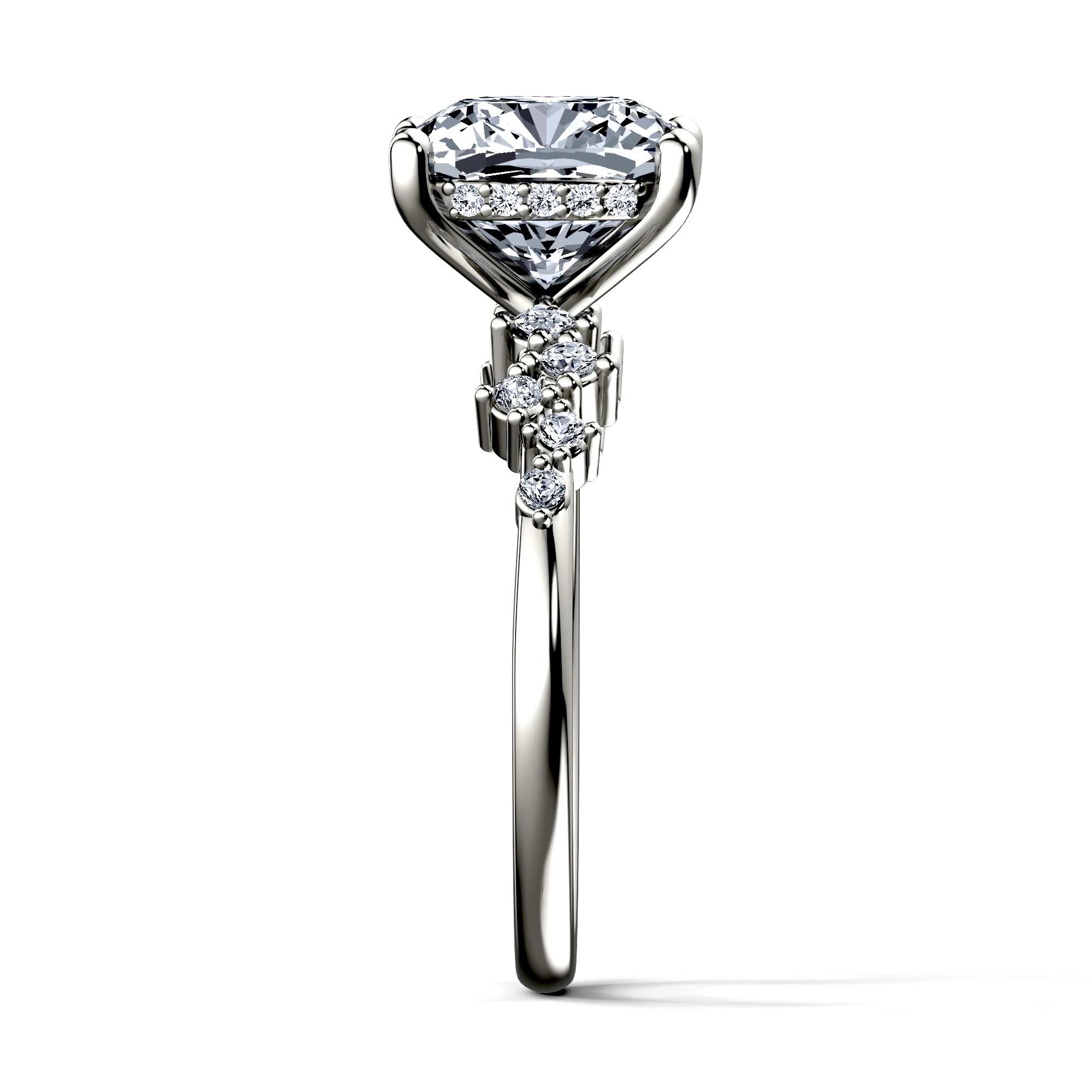 Image for 18K White Gold Cushion Side stone engagement ring