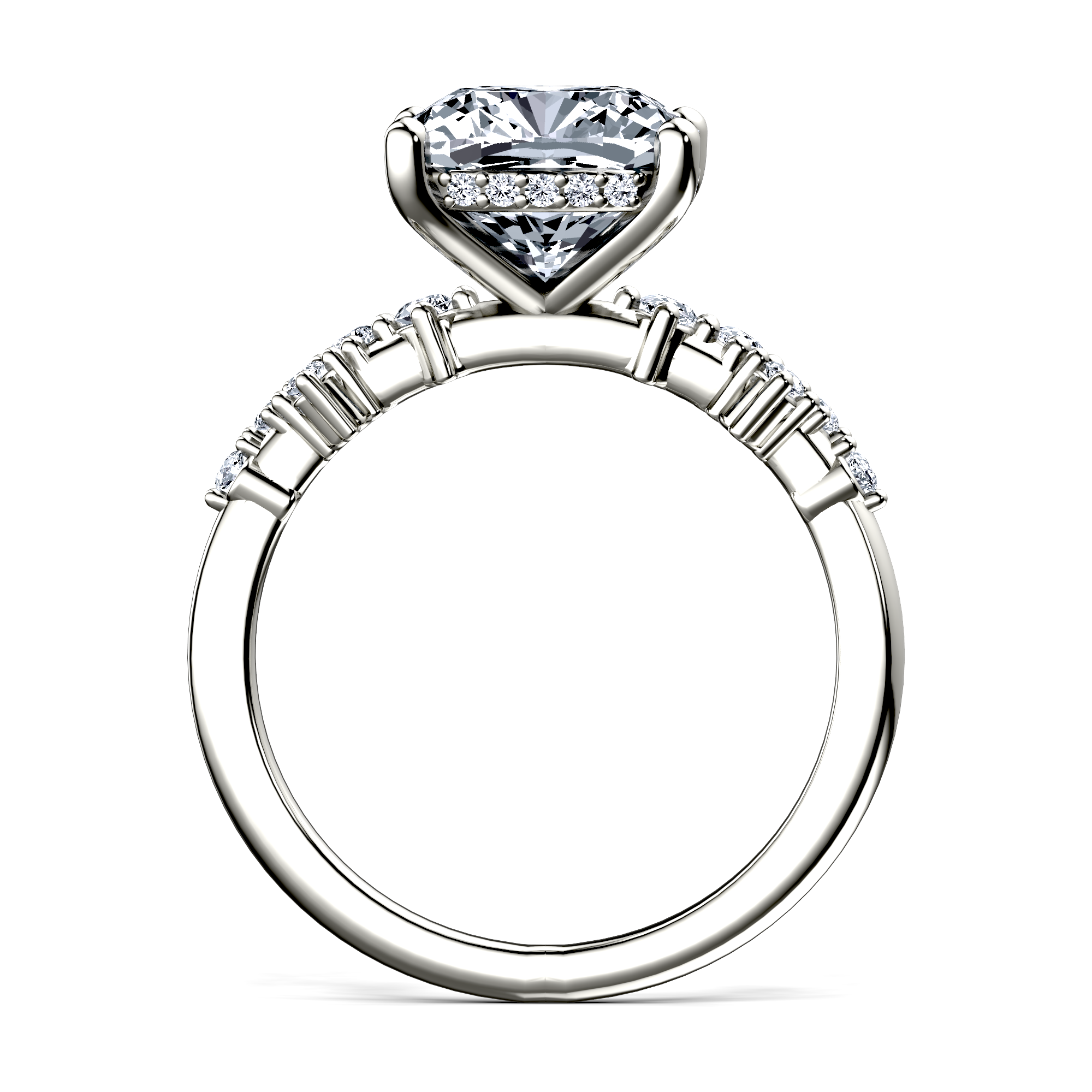 Image for 18K White Gold Cushion Side stone engagement ring