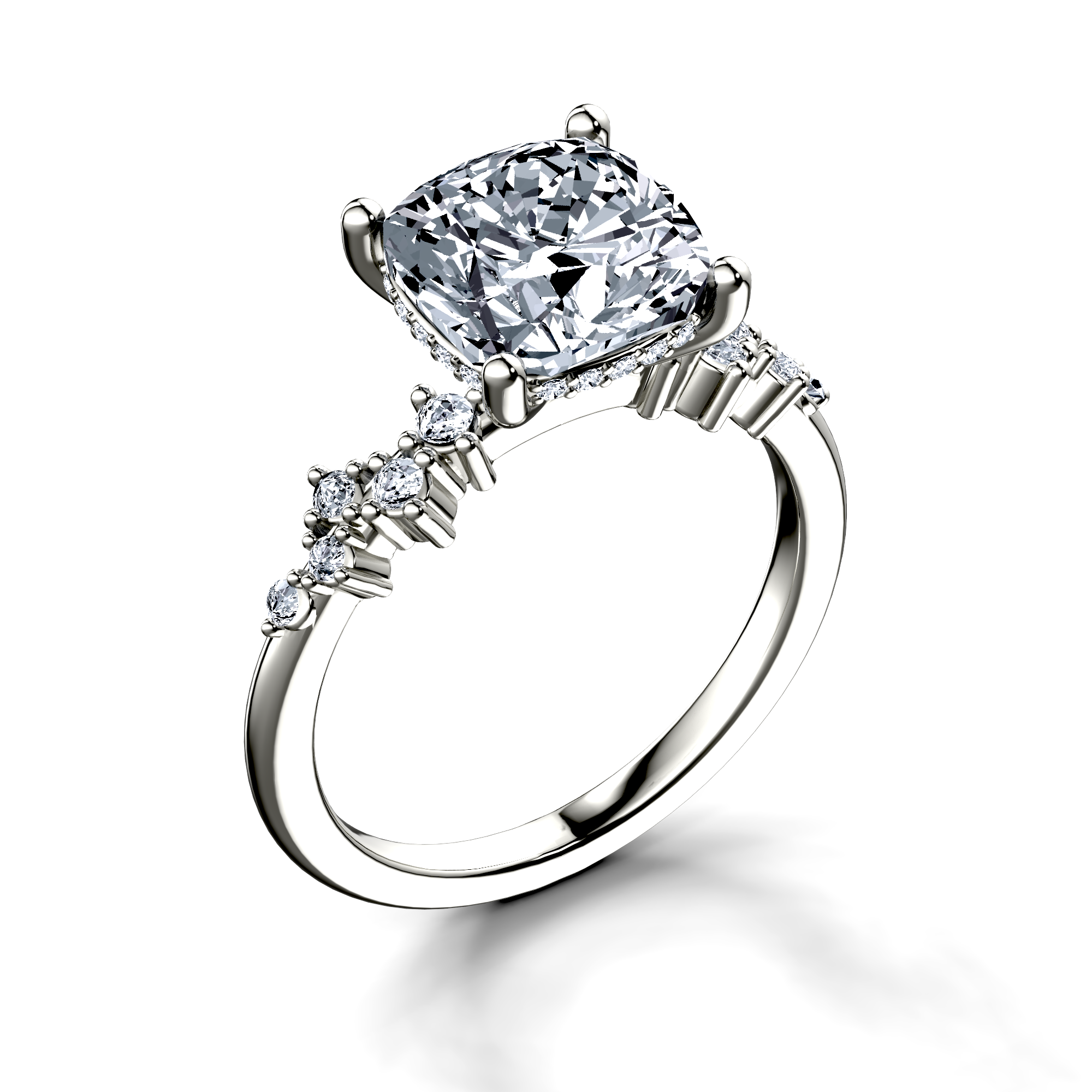 Image for Platinum Cushion Side stone engagement ring