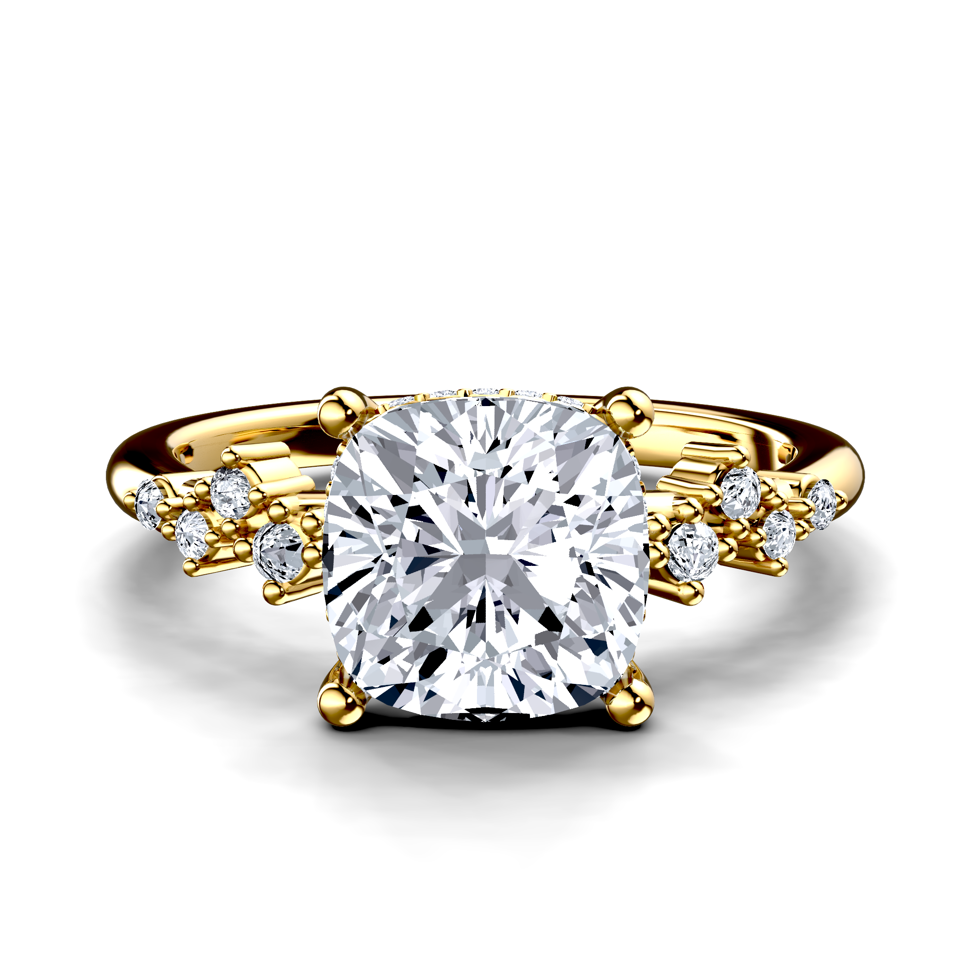 Image for 14K Yellow Gold Cushion Side stone engagement ring