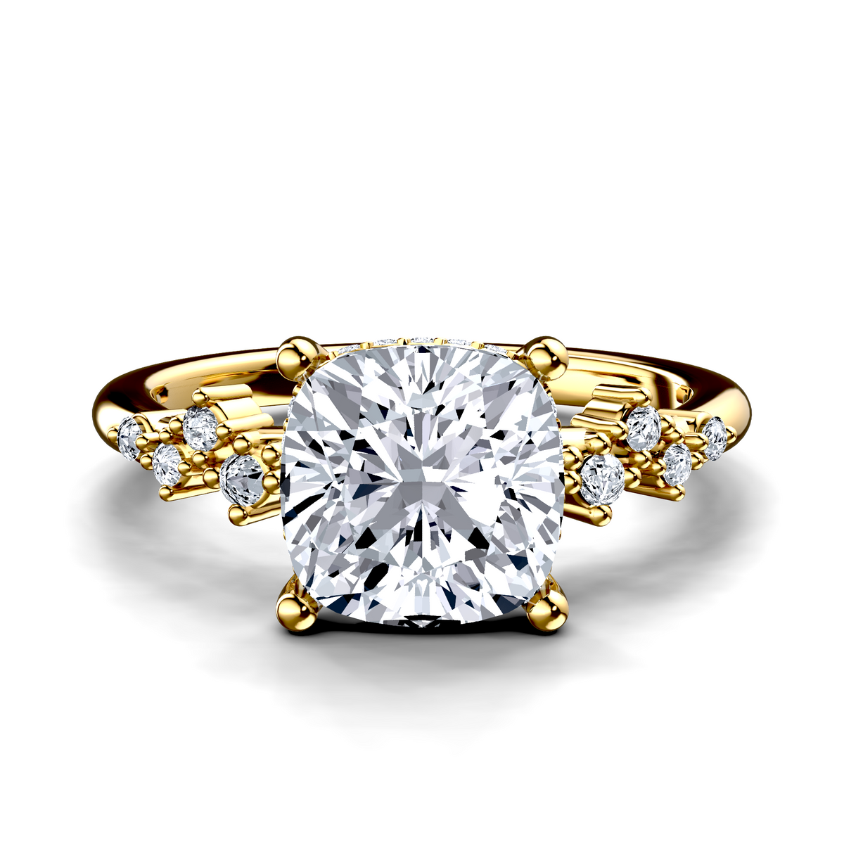 Image for 18K Yellow Gold Cushion Side stone engagement ring