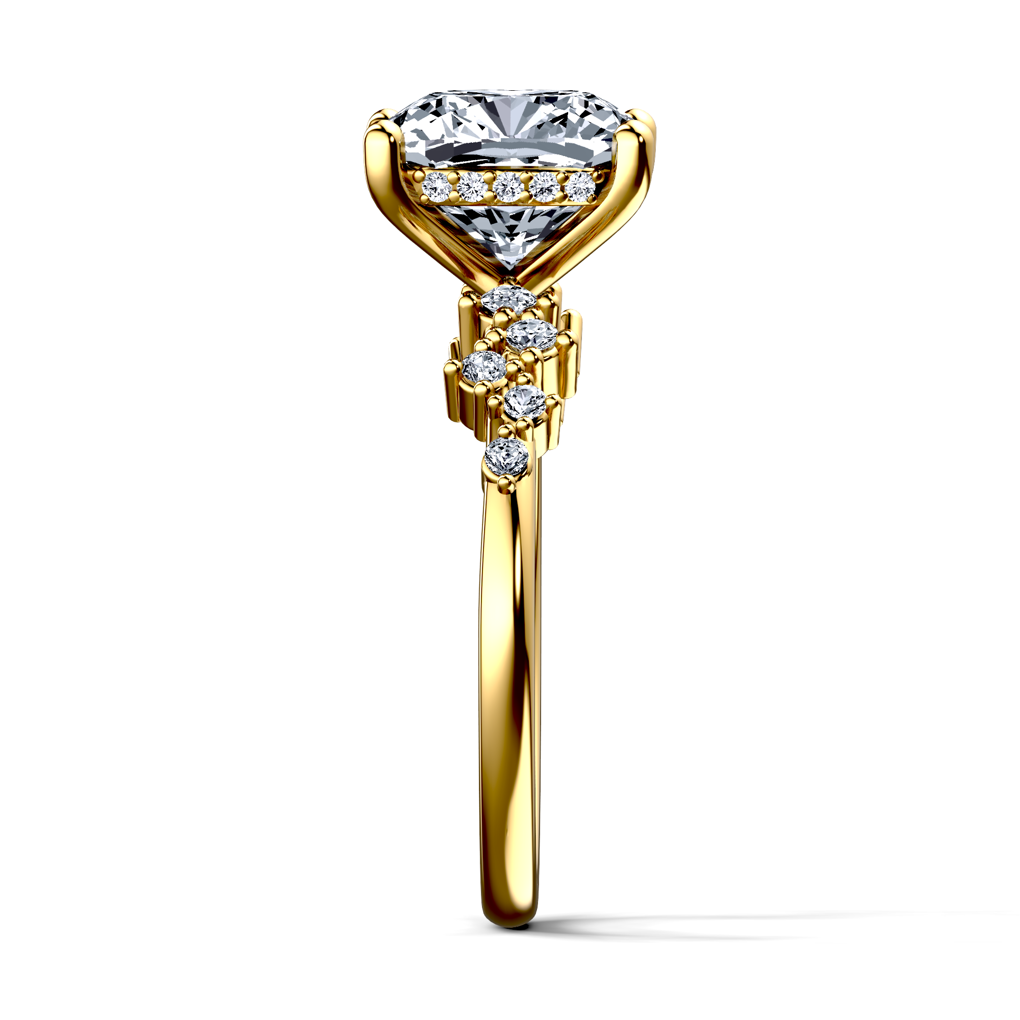 Image for 18K Yellow Gold Cushion Side stone engagement ring