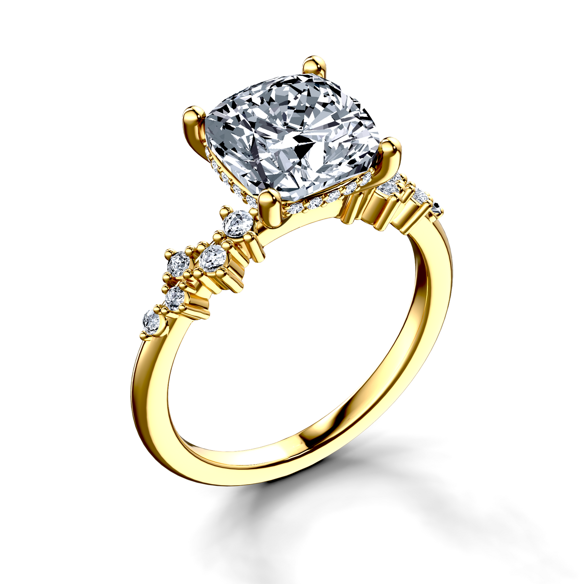 Image for 18K Yellow Gold Cushion Side stone engagement ring