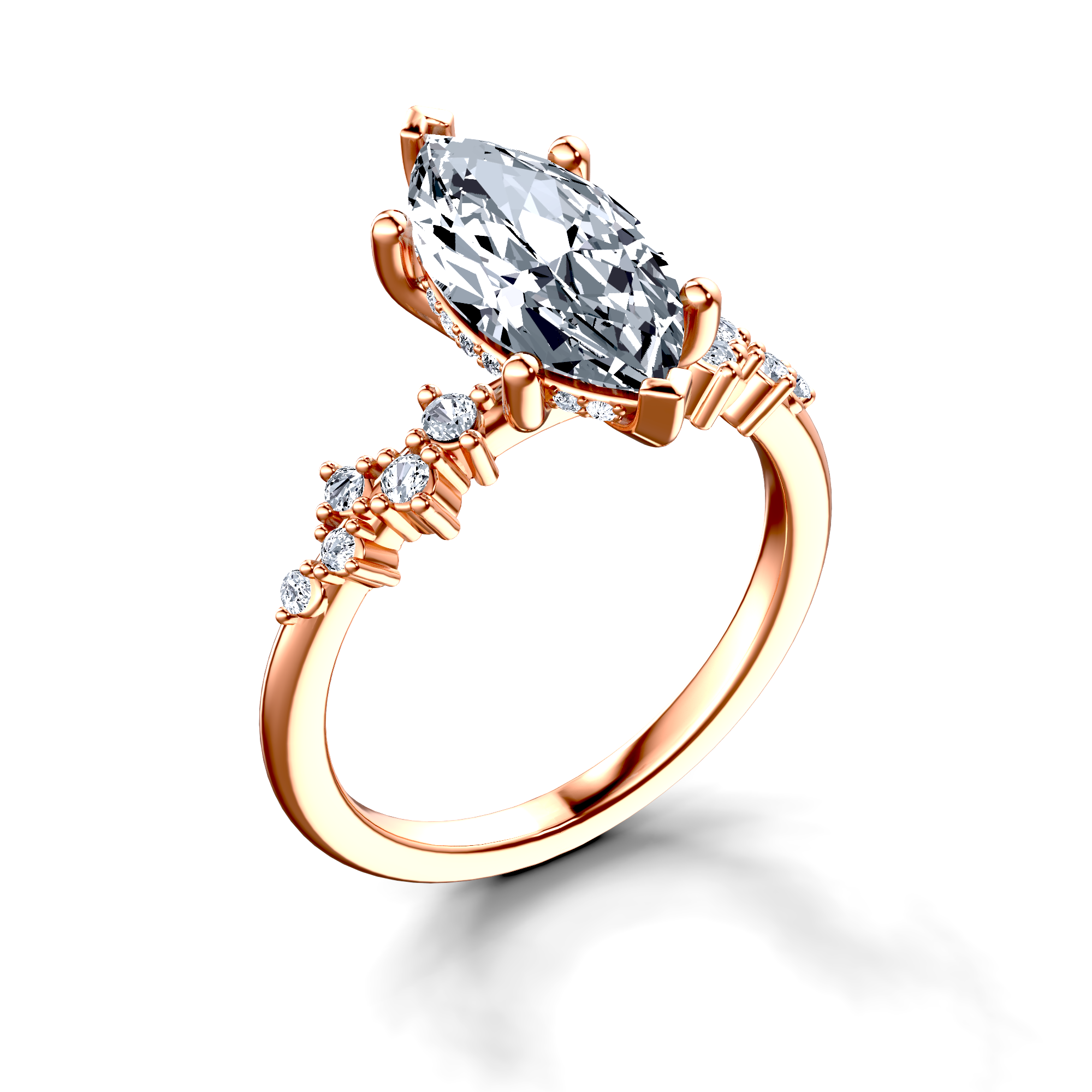 Image for 18K Rose Gold Marquise Side stone engagement ring
