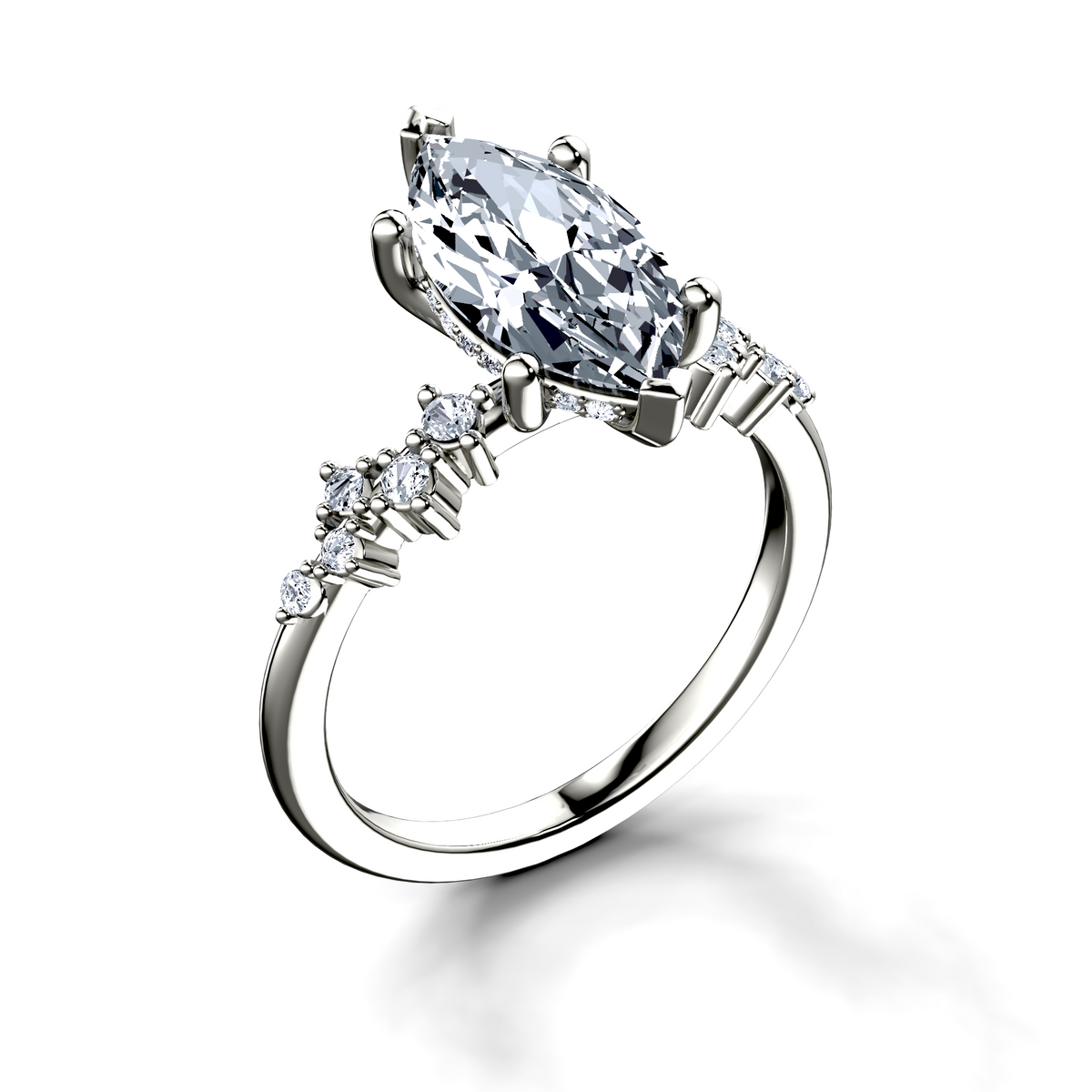 Image for Platinum Marquise Side stone engagement ring