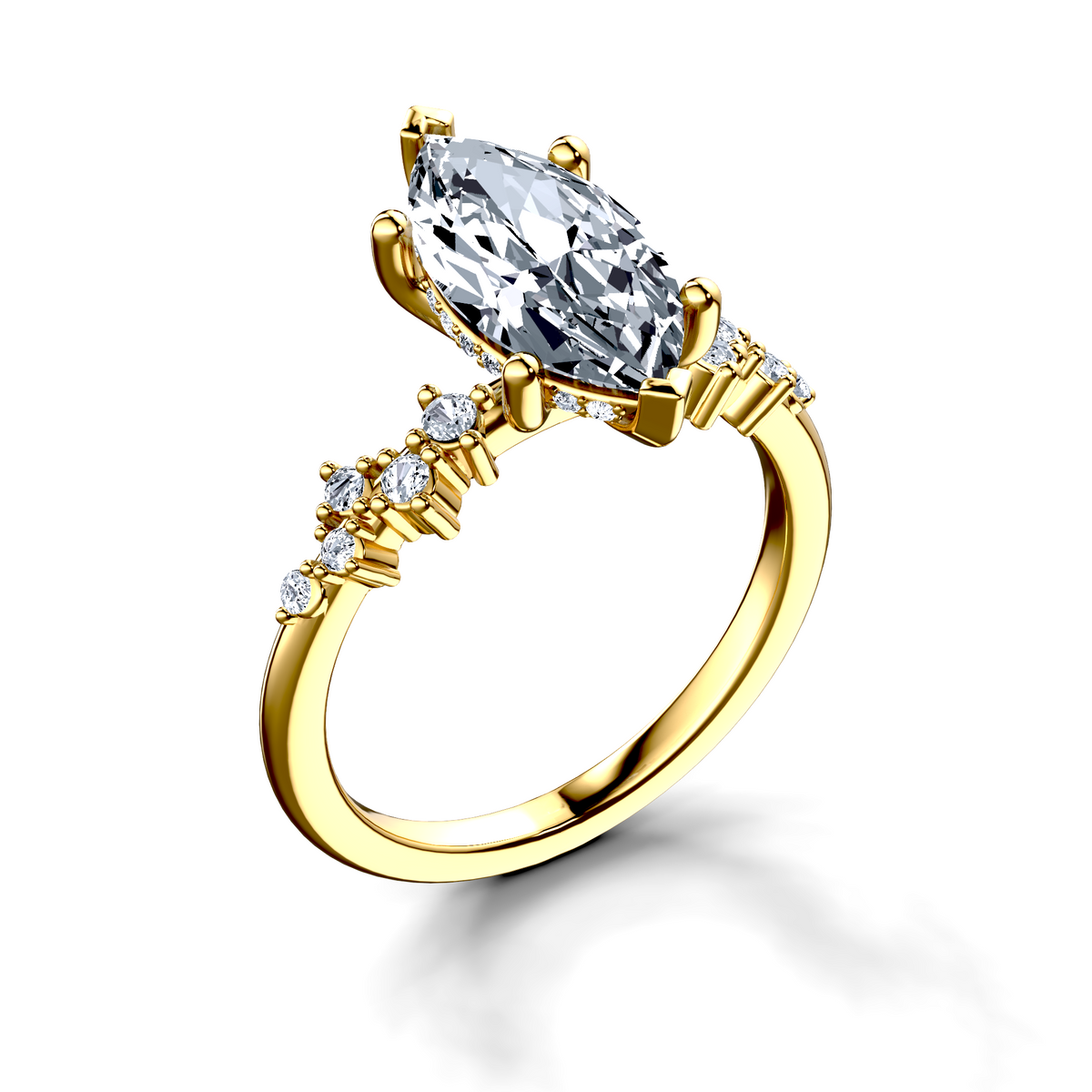 Image for 18K Yellow Gold Marquise Side stone engagement ring