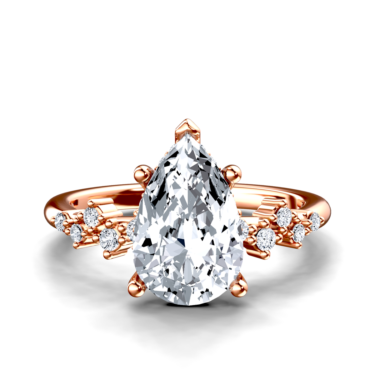Image for 14K Rose Gold Pear Side stone engagement ring